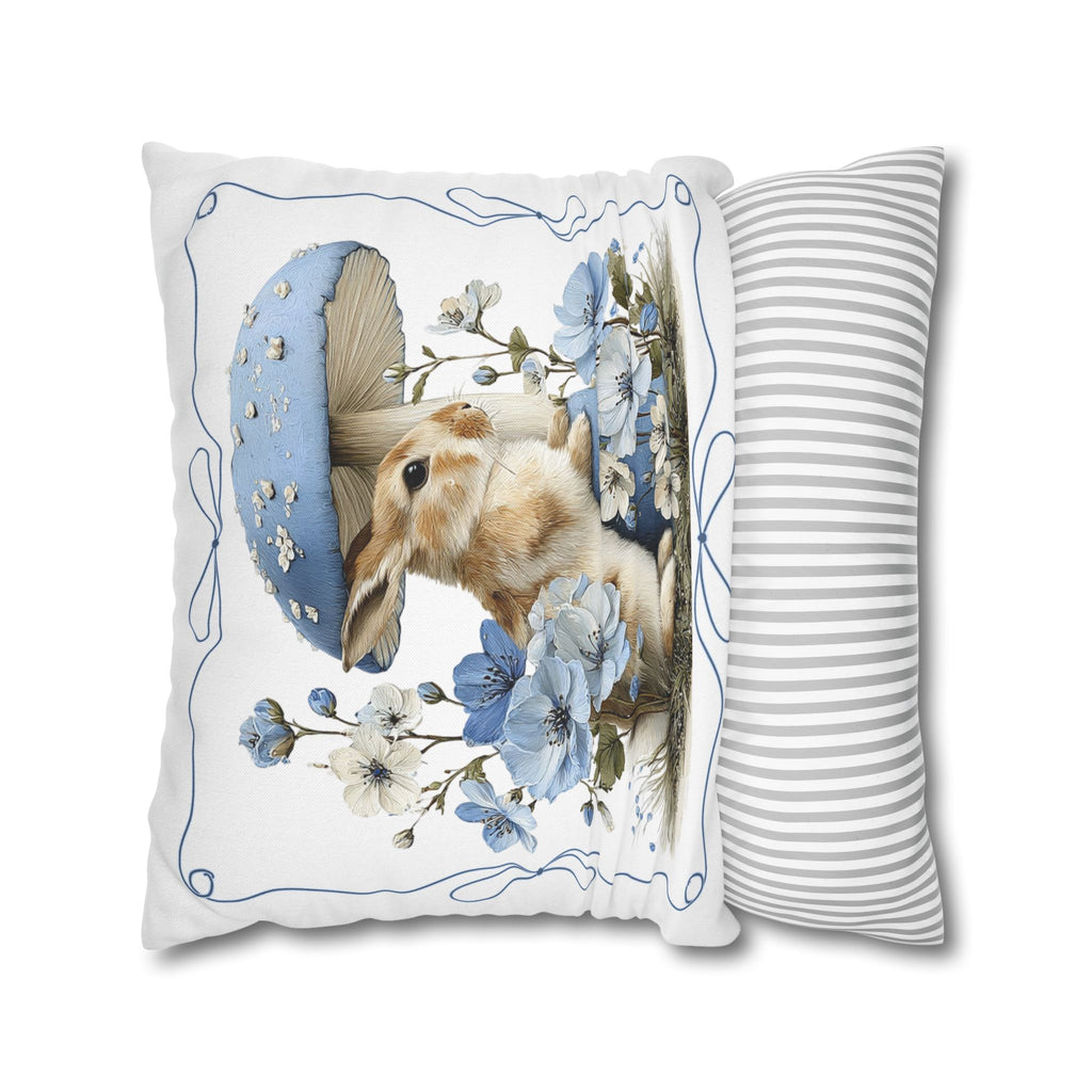 Blue Floral Bunny Collage Pillowcase | Square Decorative Pillowcase