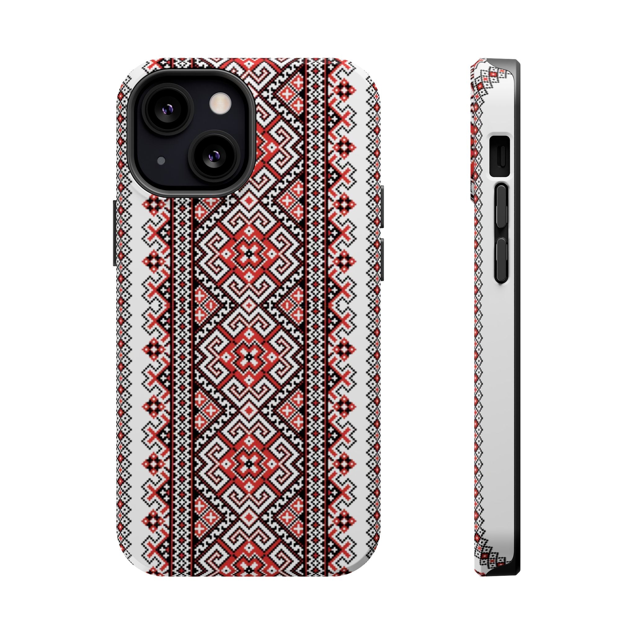 Traditional Ukrainian Red-Black Pattern Phone Case | Magnetic Impact-Resistant Case