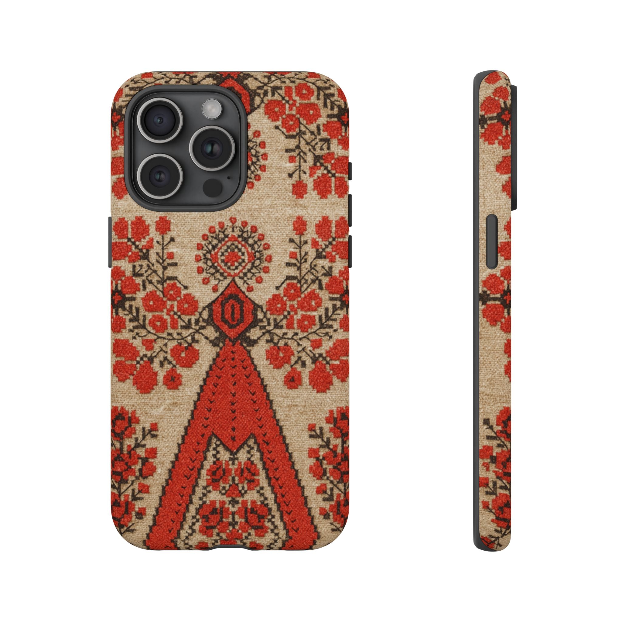 Ukrainian Embroidery Phone Case • Red Black Folk Pattern • Protective Cover with Traditional Berehynia Floral Motifs