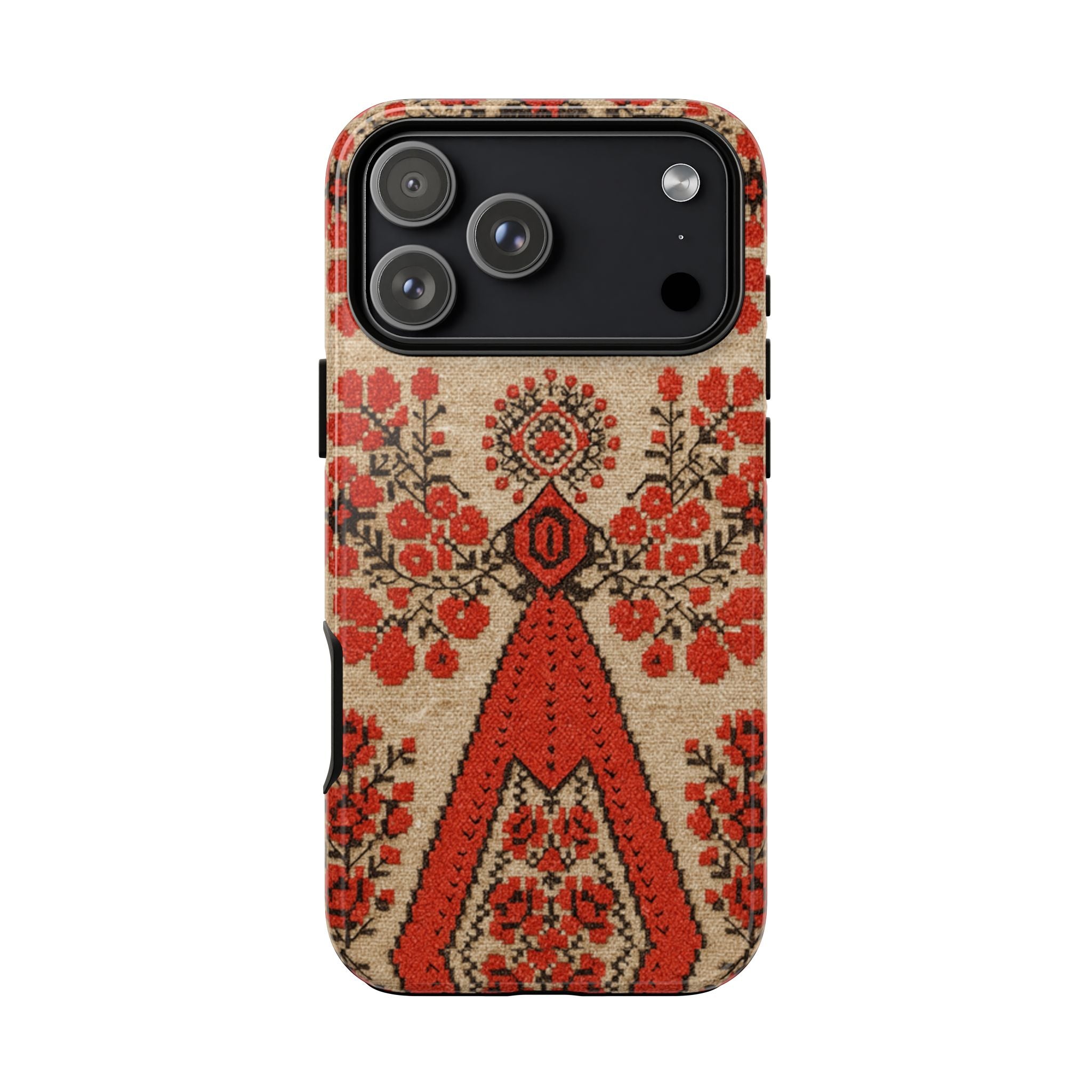 Ukrainian Embroidery Phone Case • Red Black Folk Pattern • Protective Cover with Traditional Berehynia Floral Motifs
