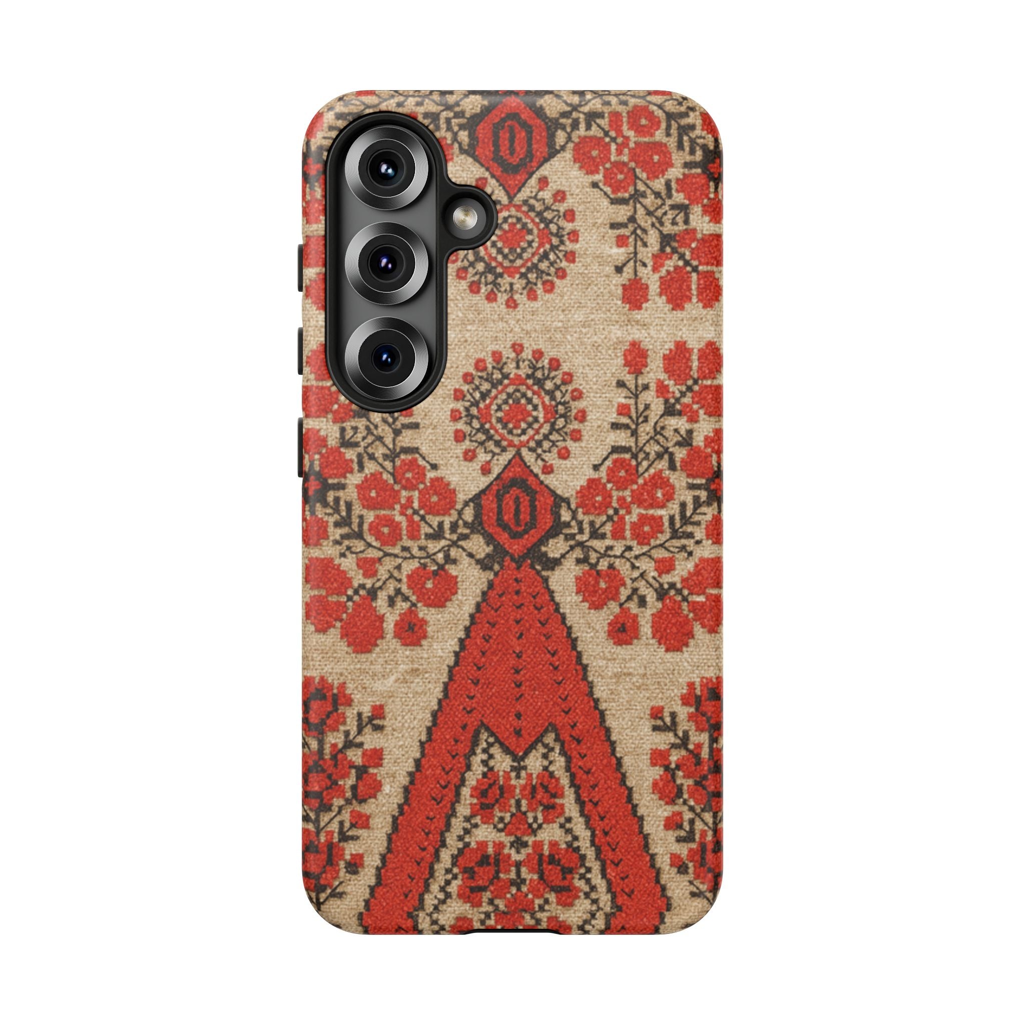 Ukrainian Embroidery Phone Case • Red Black Folk Pattern • Protective Cover with Traditional Berehynia Floral Motifs