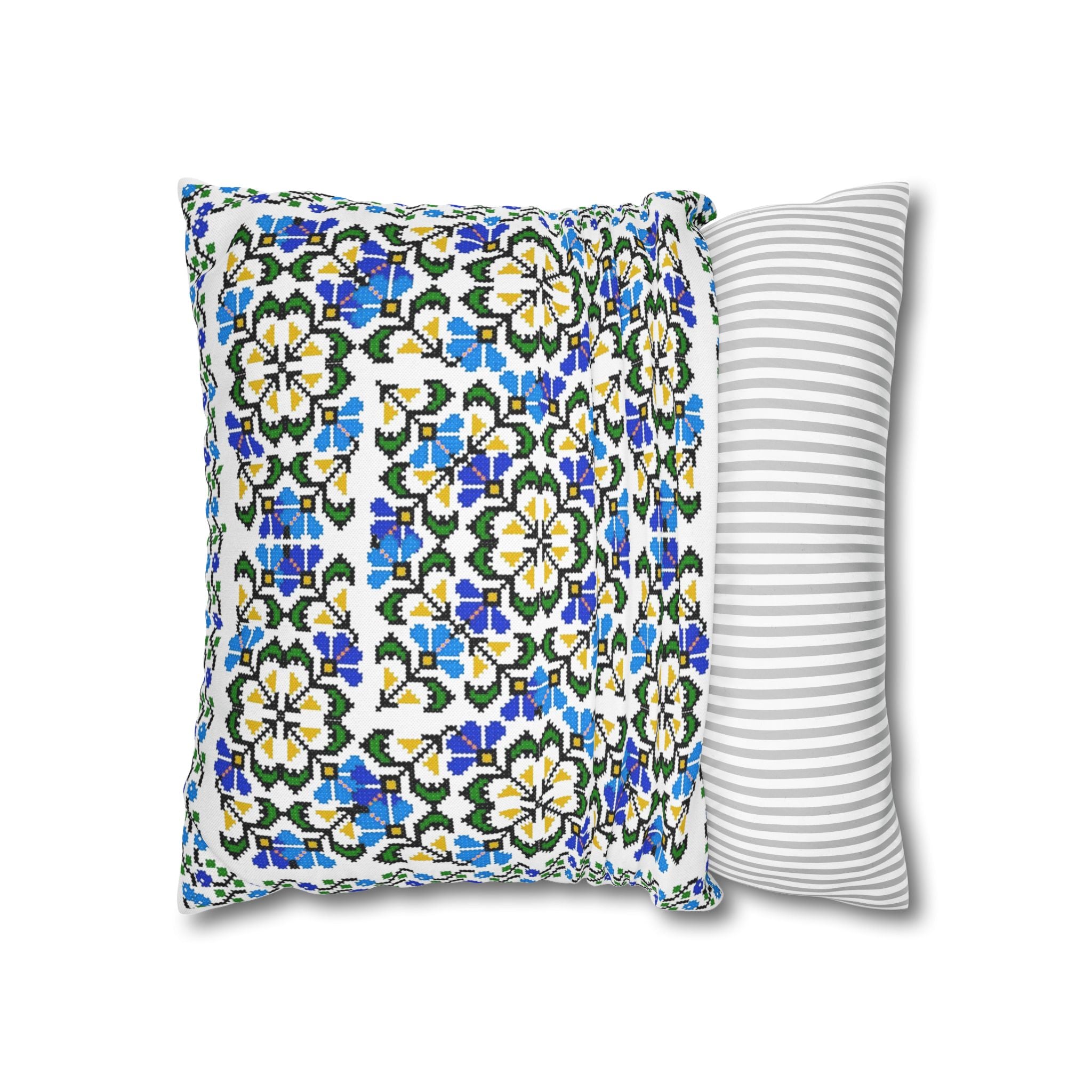 Ukrainian Blue Floral Pillowcase - Folk Tile Pattern, Slavic Heritage Home Decor, Cottagecore Accent Pillow Cover, Family Collection Gift