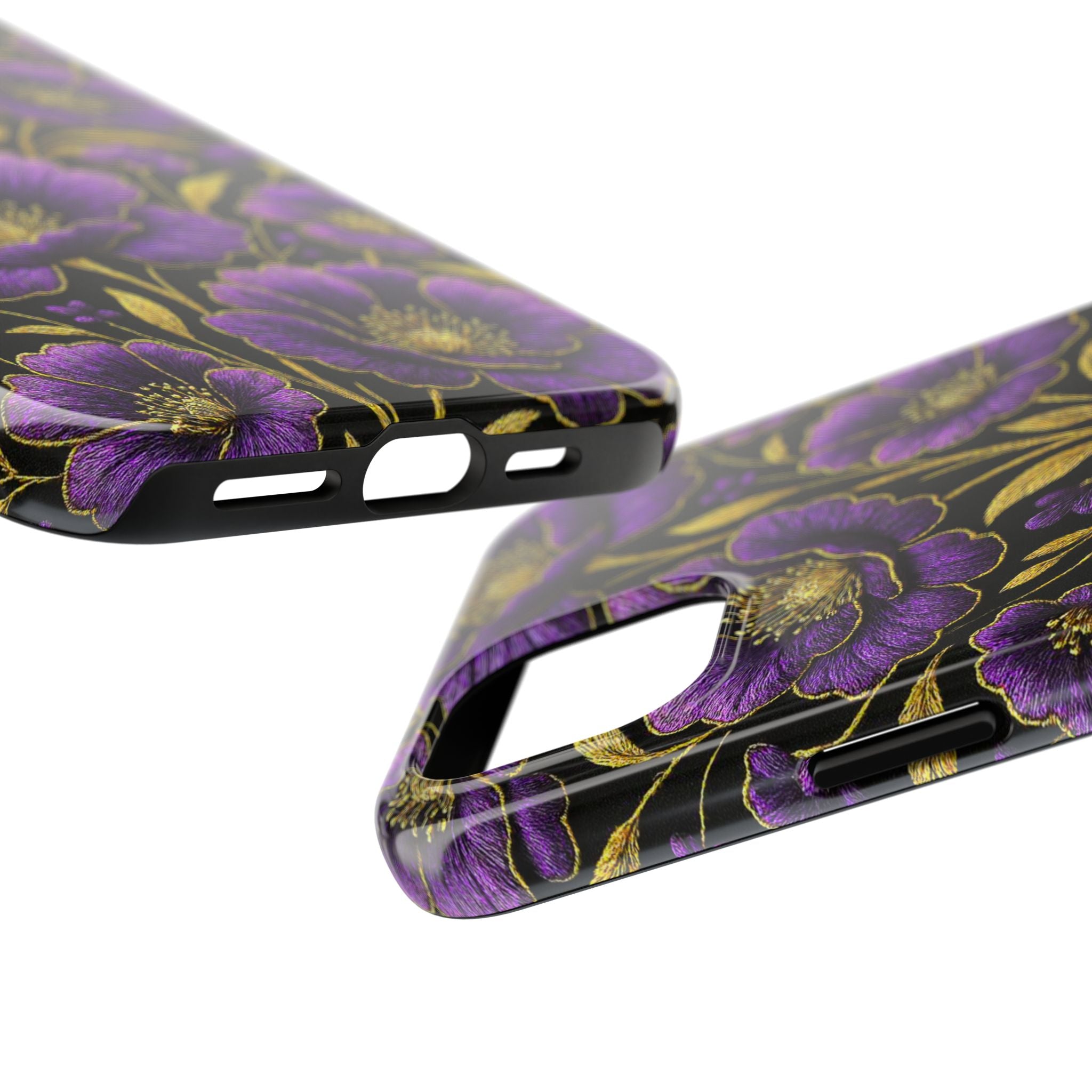 Petrykivka Bloom Phone Case | Purple Poppy Gold Tough Case | Embroidered Look Floral Aesthetic Cover