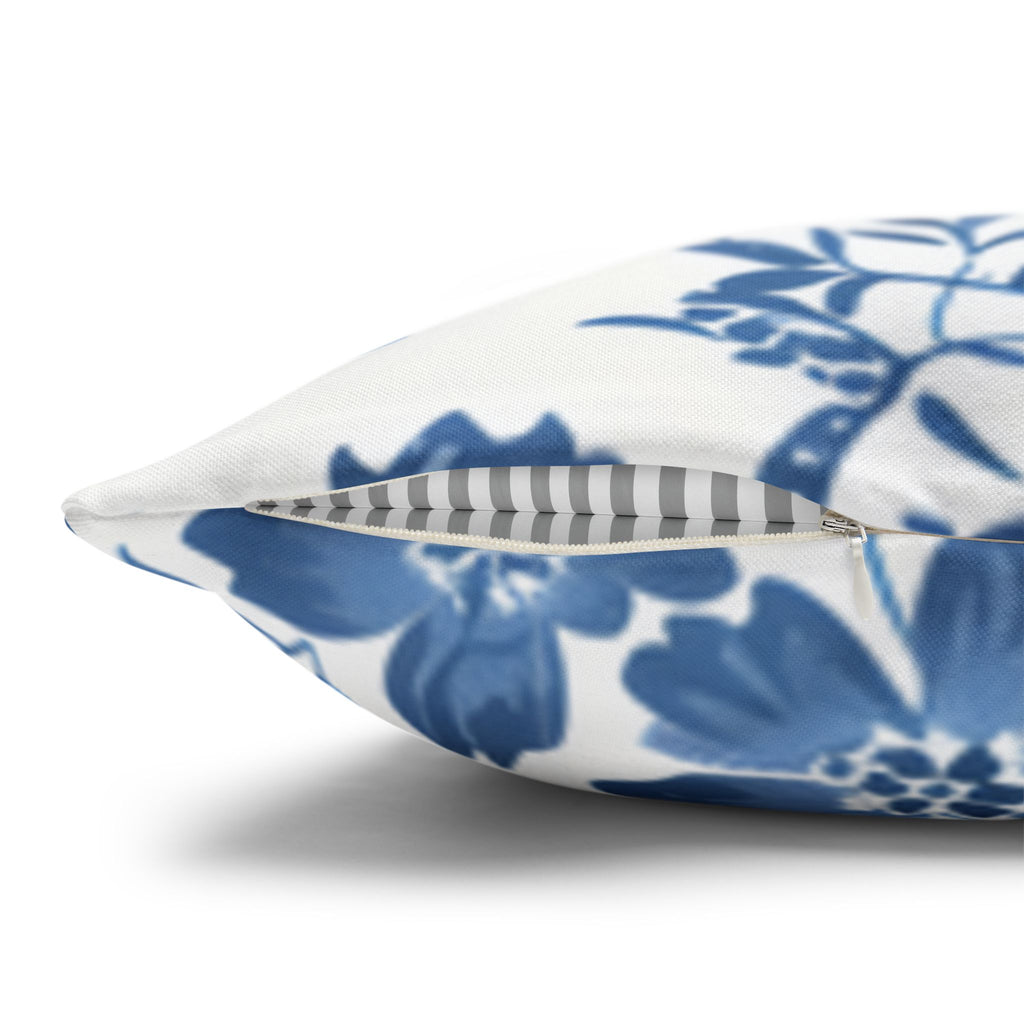 Light Blue Floral Pillowcase Spun Polyester Square Pillowcase | Blue Flower Pillow Cover