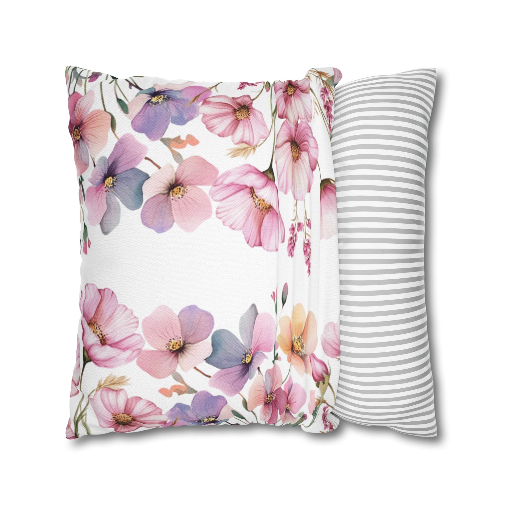 Spring Floral Pillowcase 1piece, Pink & Purple Blossom Design, Polyester Cushion Cover, Elegant Spring Home Decor