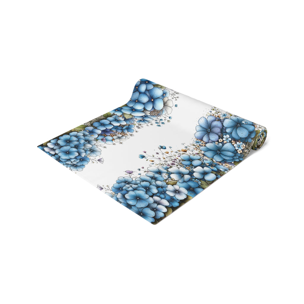Blue Floral Table Runner, Cotton & Polyester, Spring Dining Table Decor, Elegant Blue and White Flower Runner, 2 Sizes