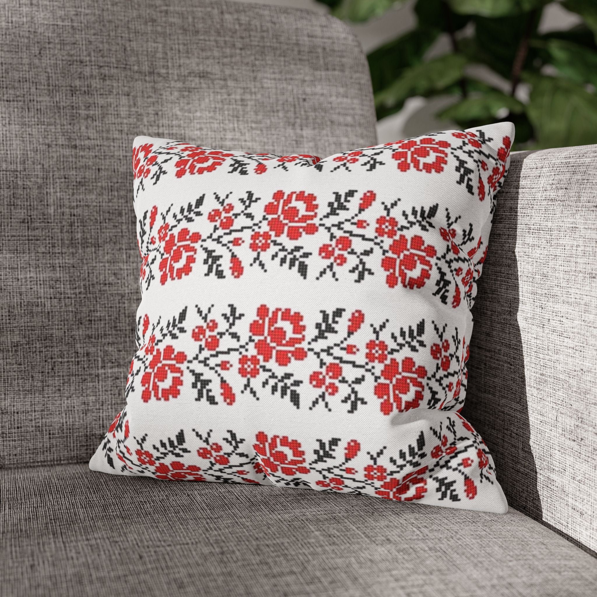 BLUESKYDEZIGN Ukrainian Red Black Folk Art Pillow Cover - Heritage Decor