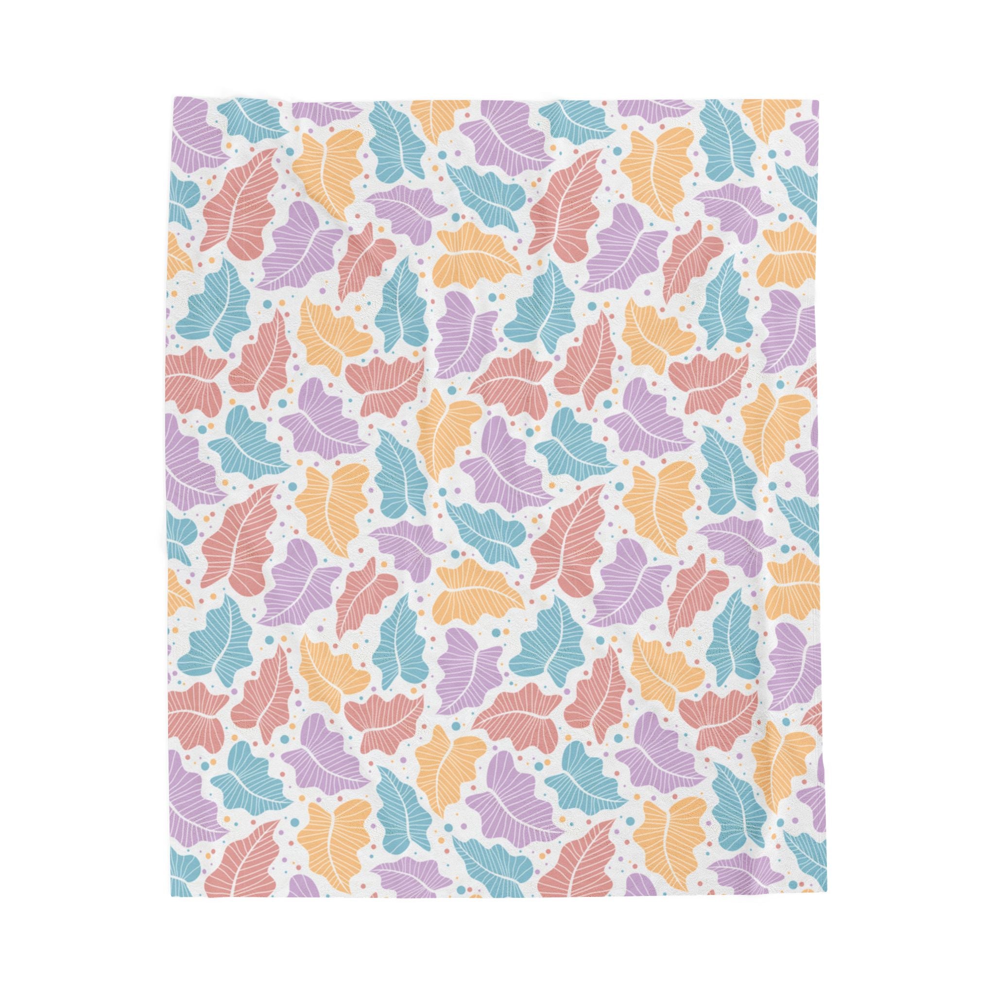 Pastel Leaf Pattern Velveteen Plush Blanket,Colorful Botanical Throw,Gift for parents,Lap Blanket,decor bedroom, housewarming,cottage core