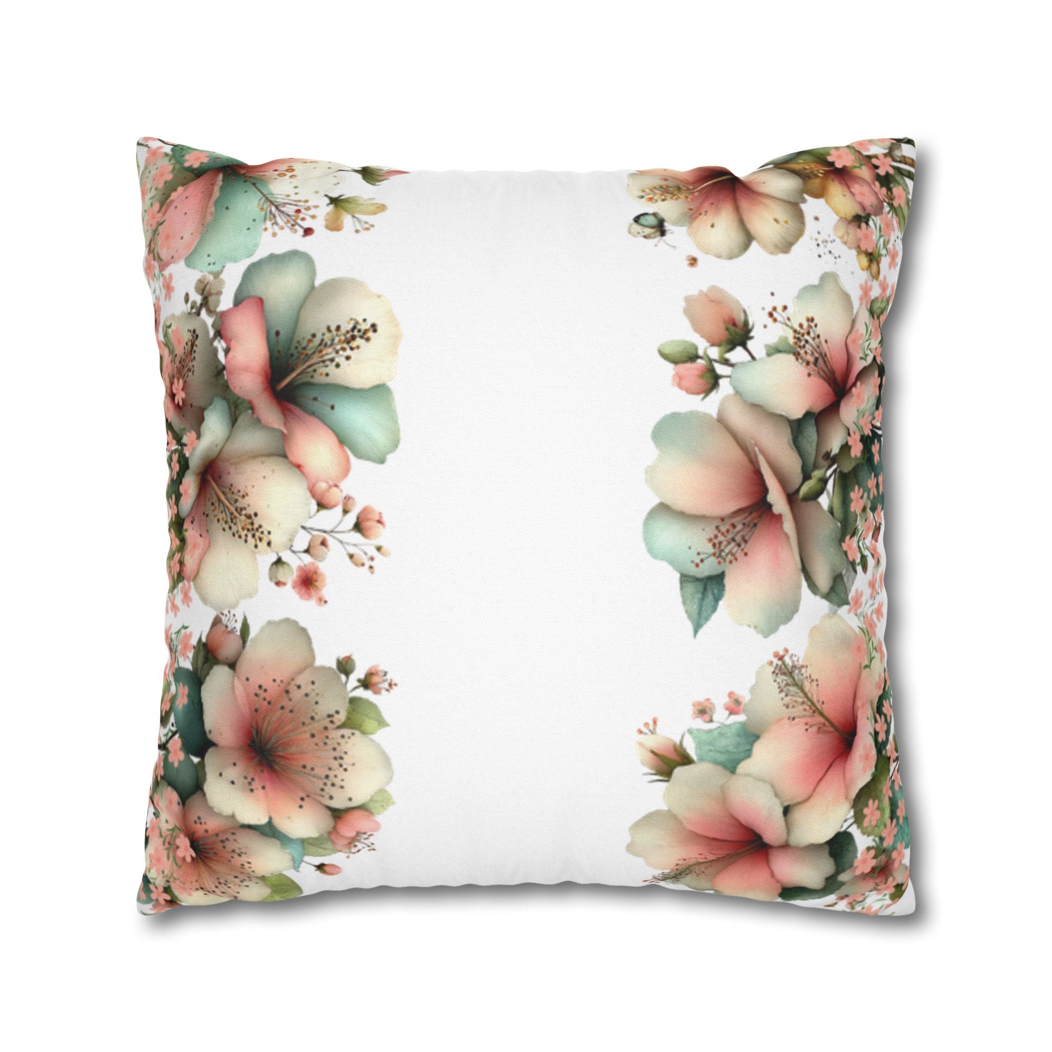 BLUESKYDEZIGN Spring Floral Pillow Cover - Pastel Pink Peach Botanical Decor