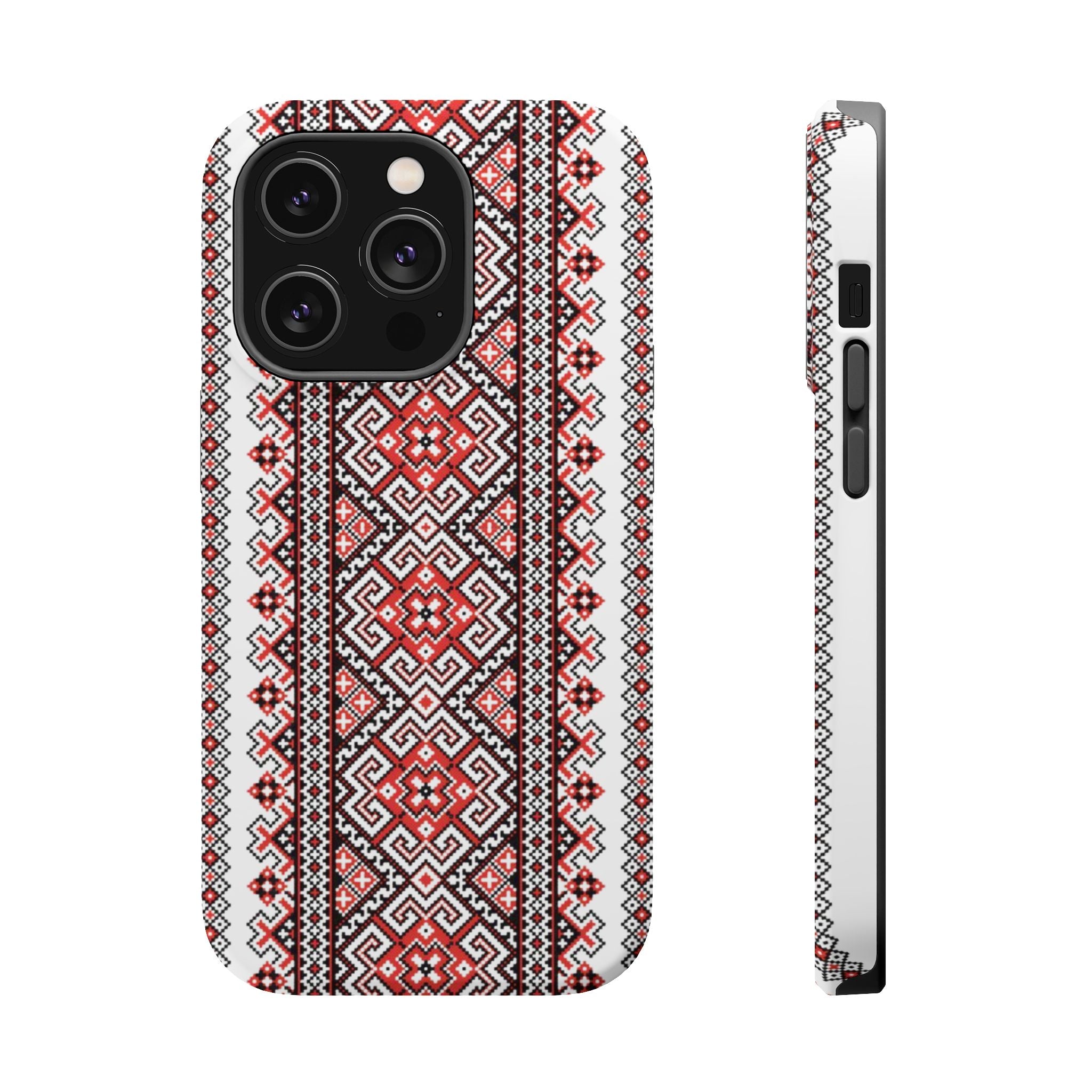 Traditional Ukrainian Red-Black Pattern Phone Case | Magnetic Impact-Resistant Case