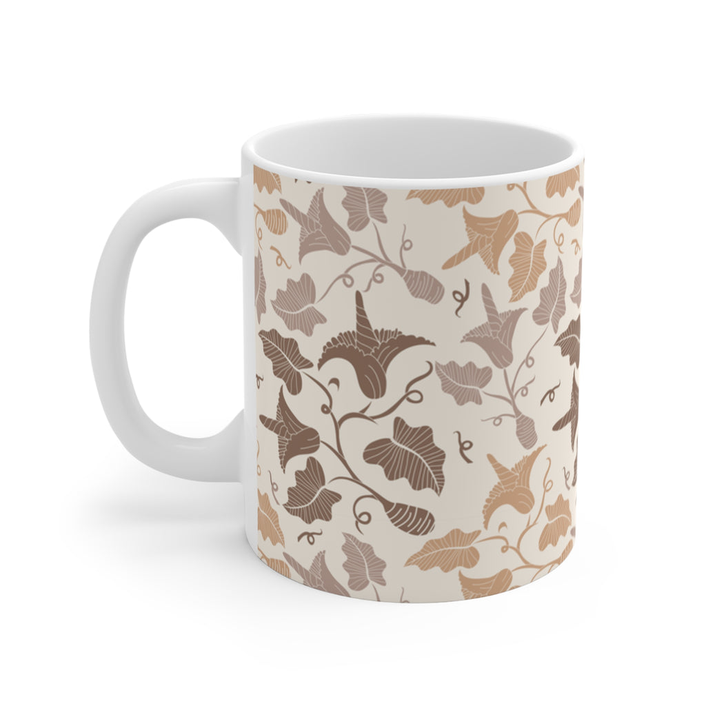 Beige Botanical Leaf Ceramic Mug 11oz - Cottagecore Coffee Cup, Neutral Kitchen Decor, Gift for Her