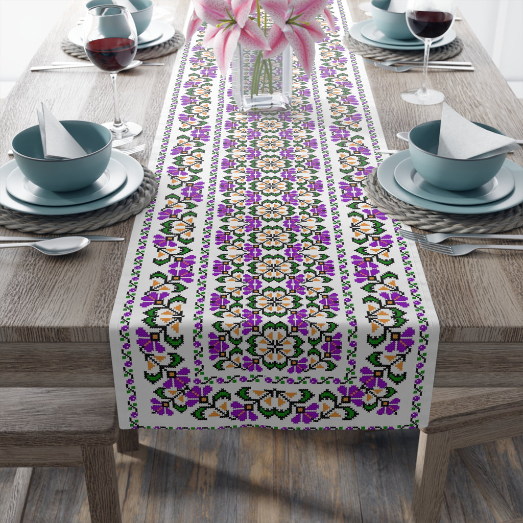 BLUESKYDEZIGN Ukrainian Purple Floral Table Runner