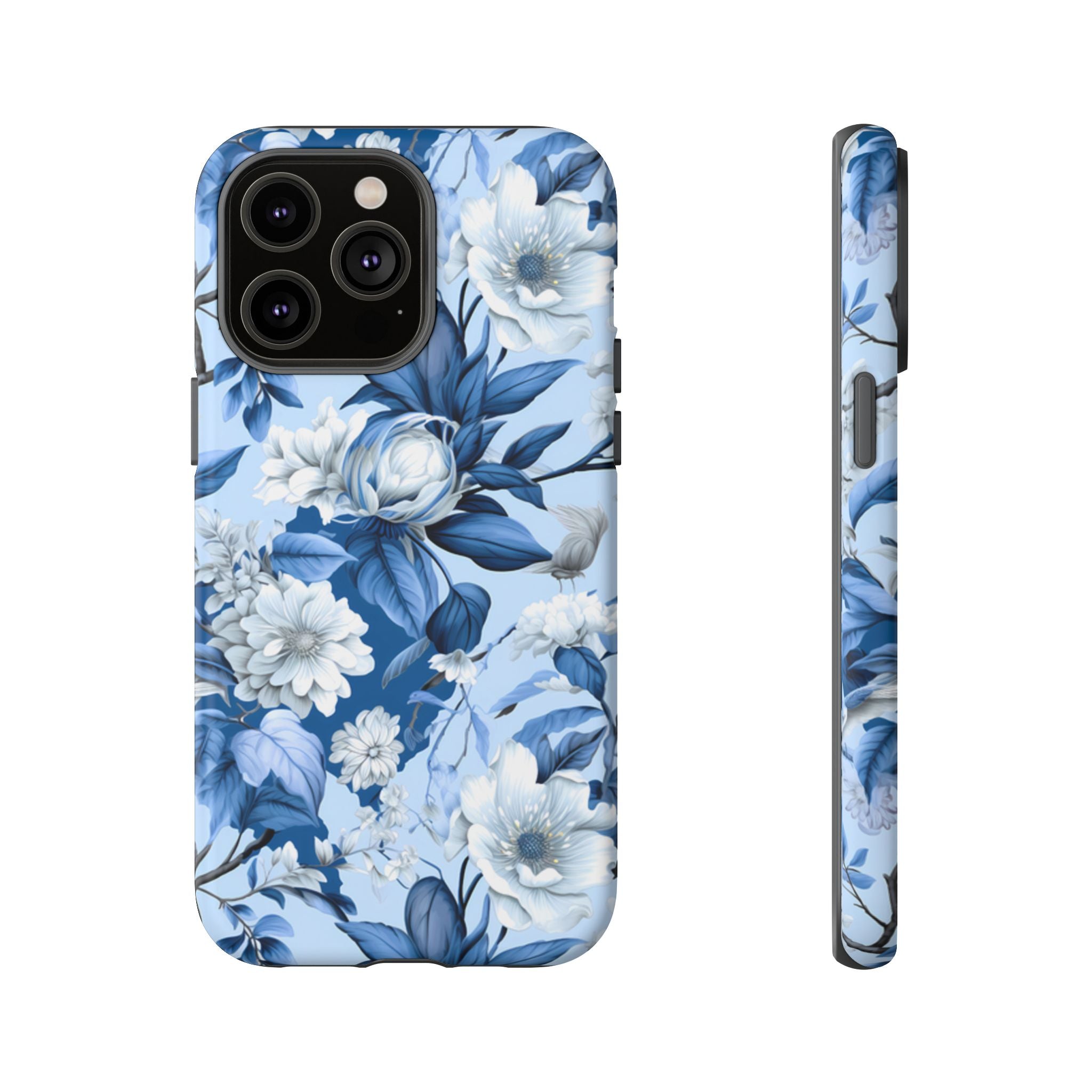 Blue Floral Watercolor Pattern Tough Case, Blue Rose Phone Case