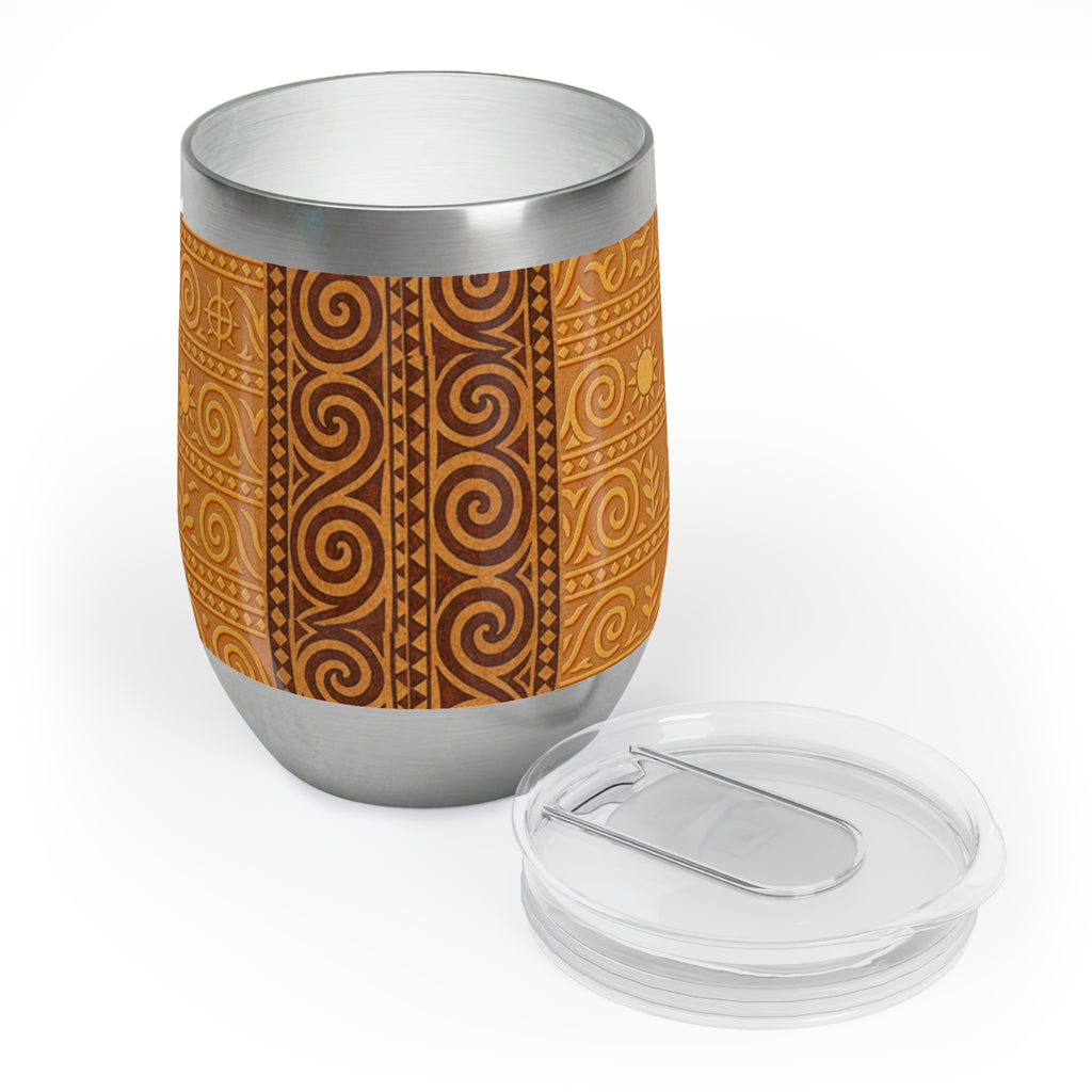 Trypillian Code Insulated Wine Tumbler | Ancient Symbol Terracotta Heritage 12oz