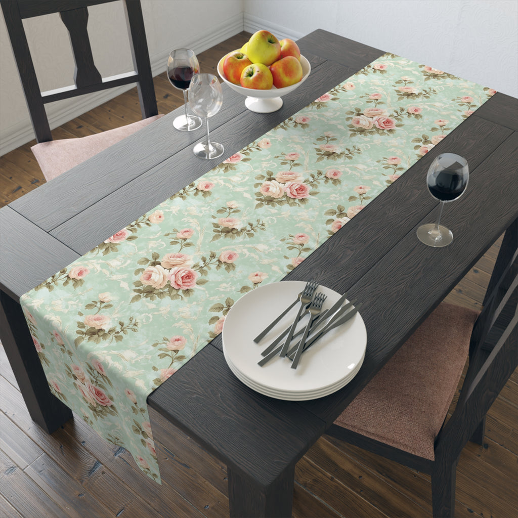 Vintage Pink Rose Pattern Table Runner | Floral Table Runner