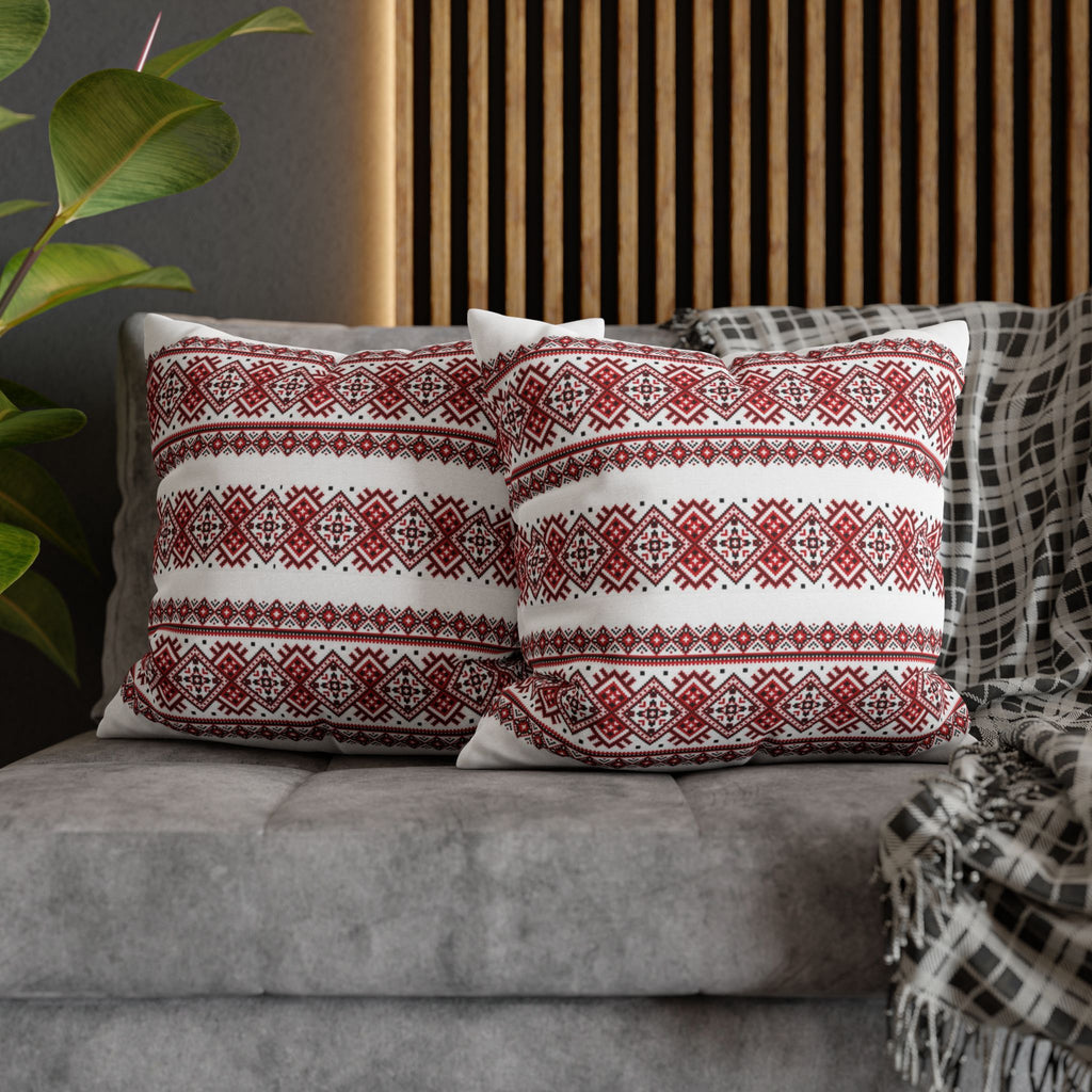BLUESKYDEZIGN Ukrainian Traditional Pillow Cover - Red Black Folk Pattern