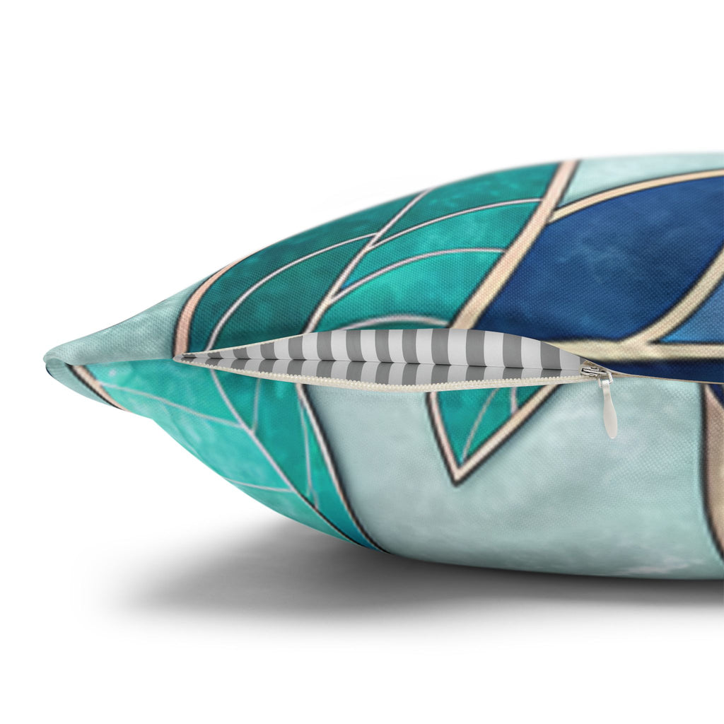 Mosaic Pillowcase 1piece, Stained Glass Style Floral Cushion Covers, Teal Blue Decorative Polyester Throw Pillowcases