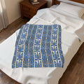 Ukrainian Trident Blue Velveteen Blanket | Tryzub Folk Throw | Artist-Designed