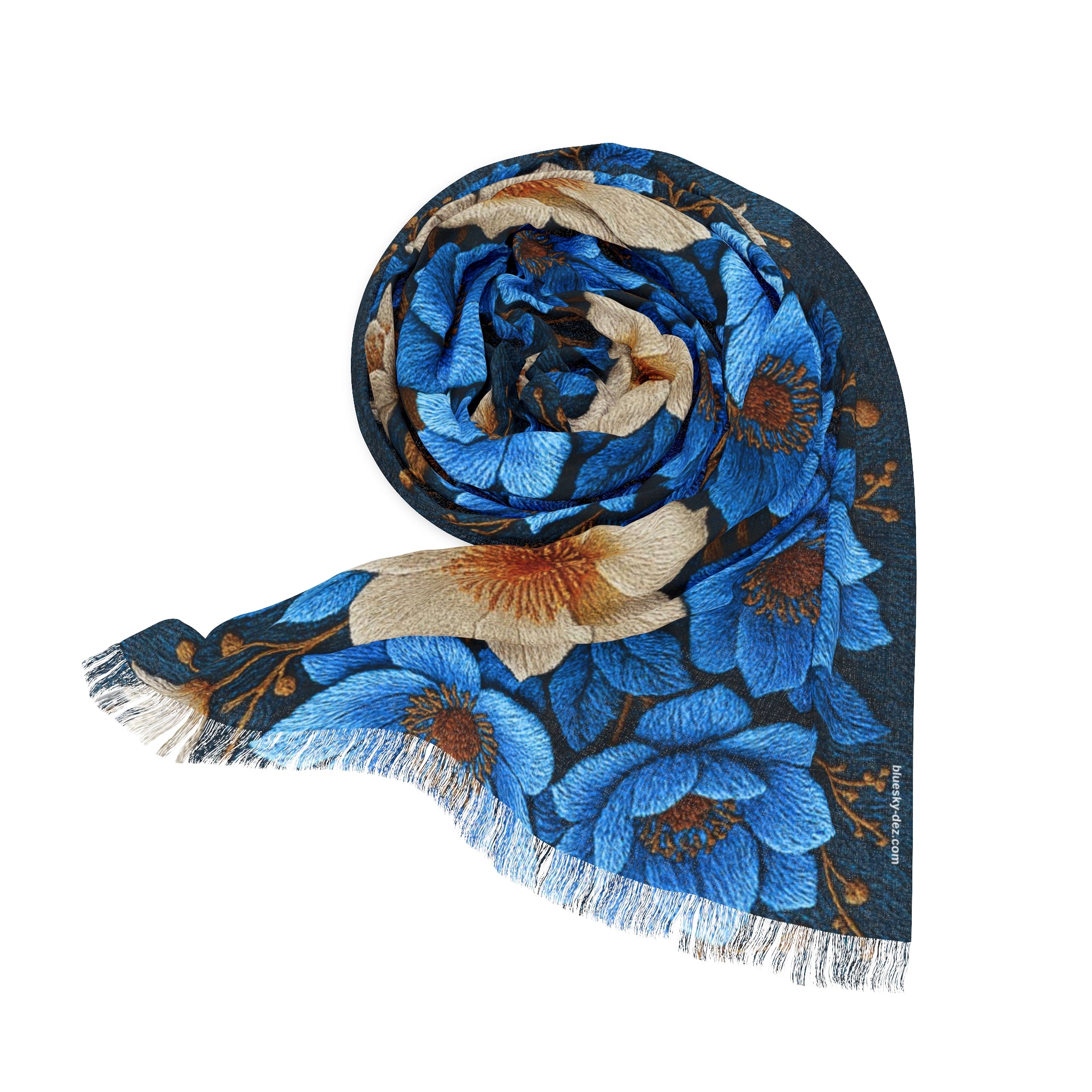 Midnight Symphony Floral Scarf | Navy Blue & Cream Botanical Shawl & Summer Wrap