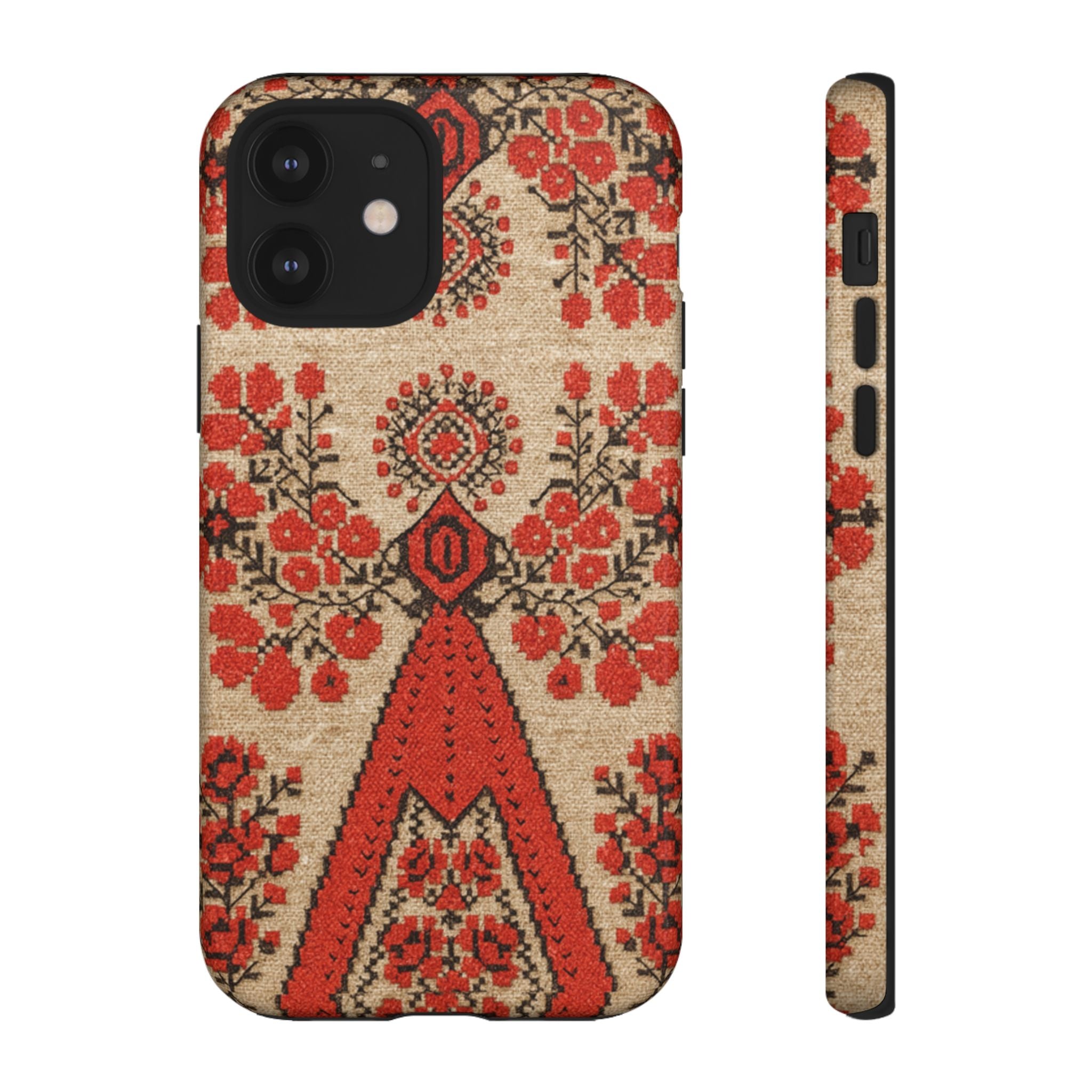Ukrainian Embroidery Phone Case • Red Black Folk Pattern • Protective Cover with Traditional Berehynia Floral Motifs