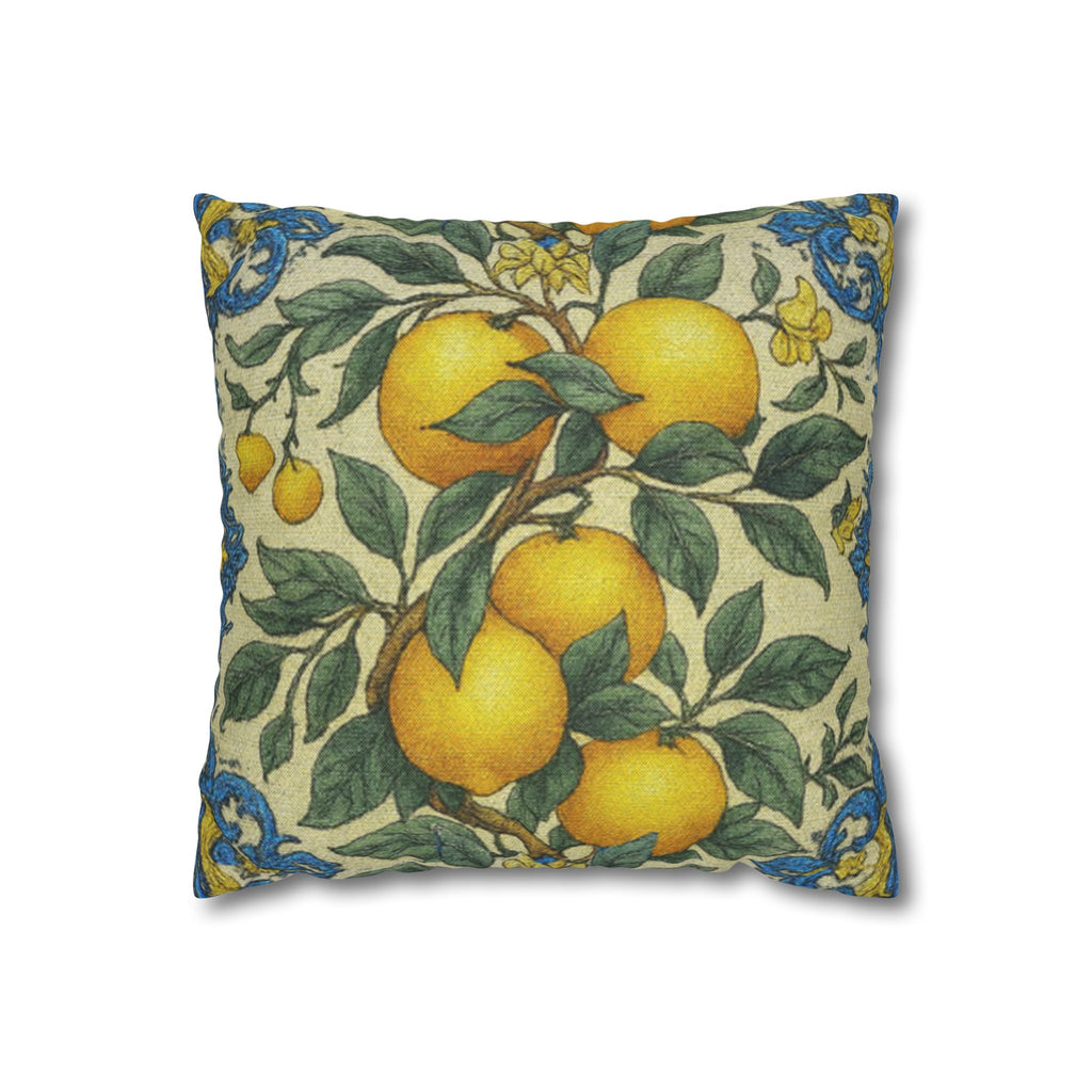 Citrus Riviera Orange & Lemon Branch Pillow Cover – Mediterranean Botanical Cushion Case | William Morris Style