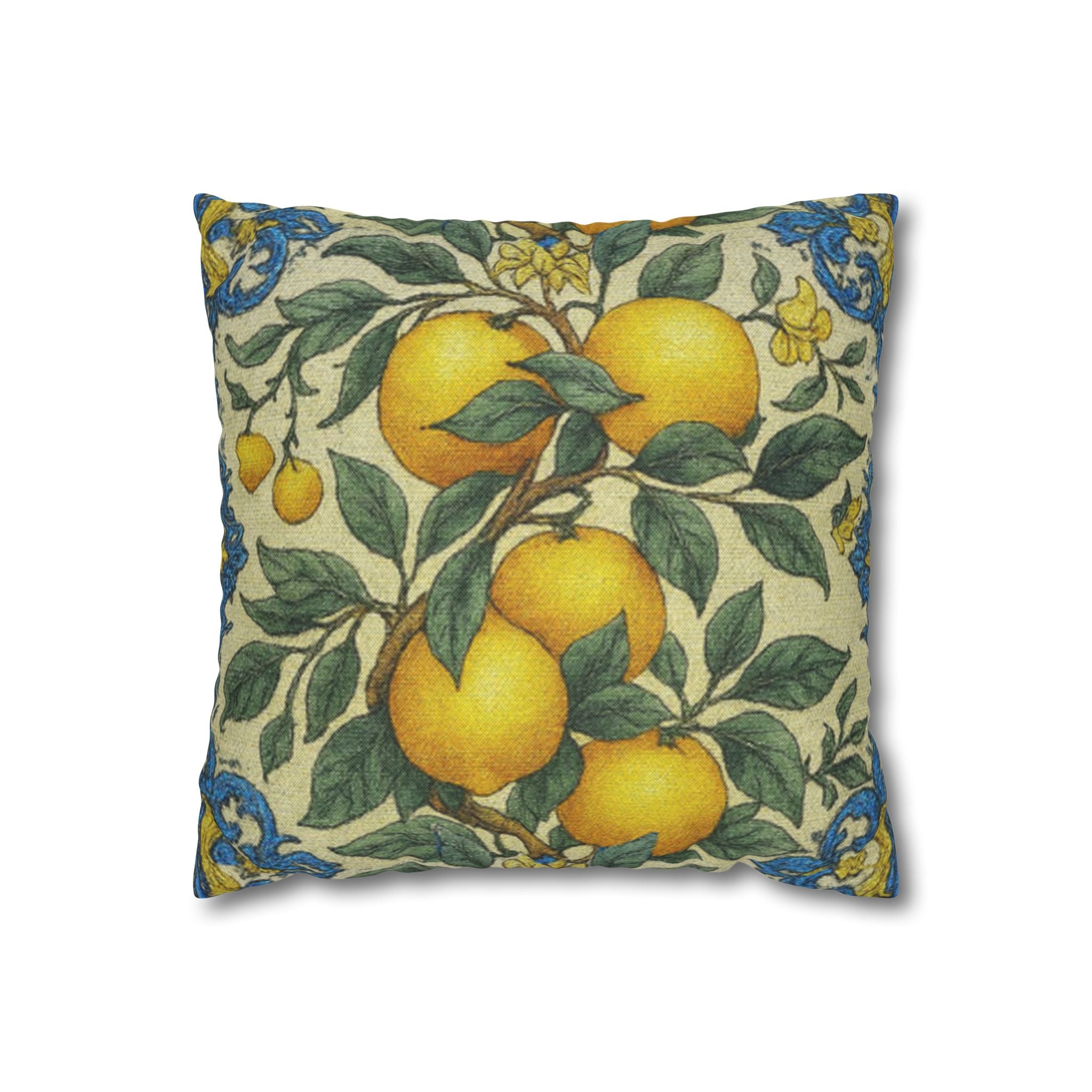 Citrus Riviera Orange & Lemon Branch Pillow Cover – Mediterranean Botanical Cushion Case | William Morris Style