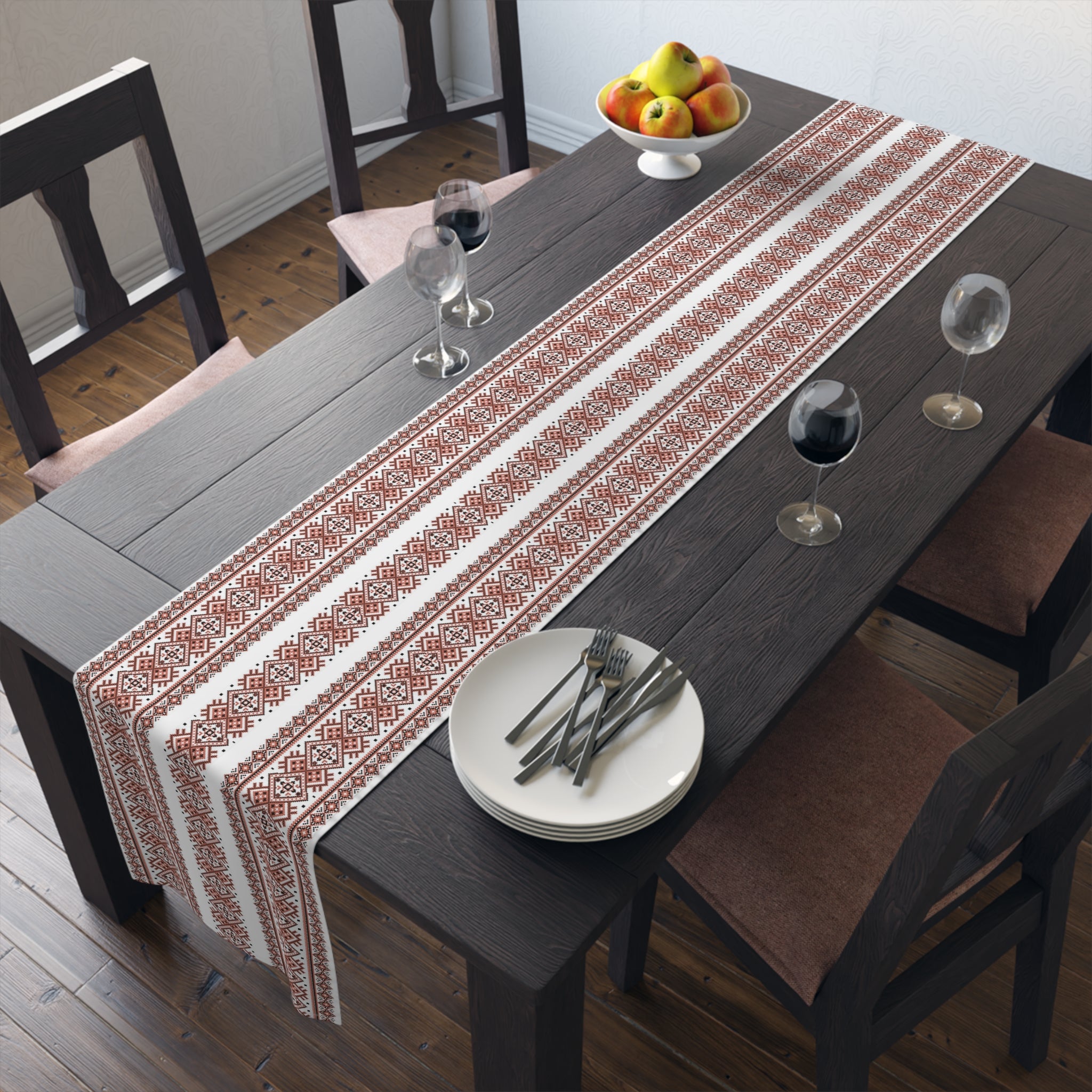 BLUESKYDEZIGN Ukrainian Traditional Table Runner - Red Black Folk Pattern