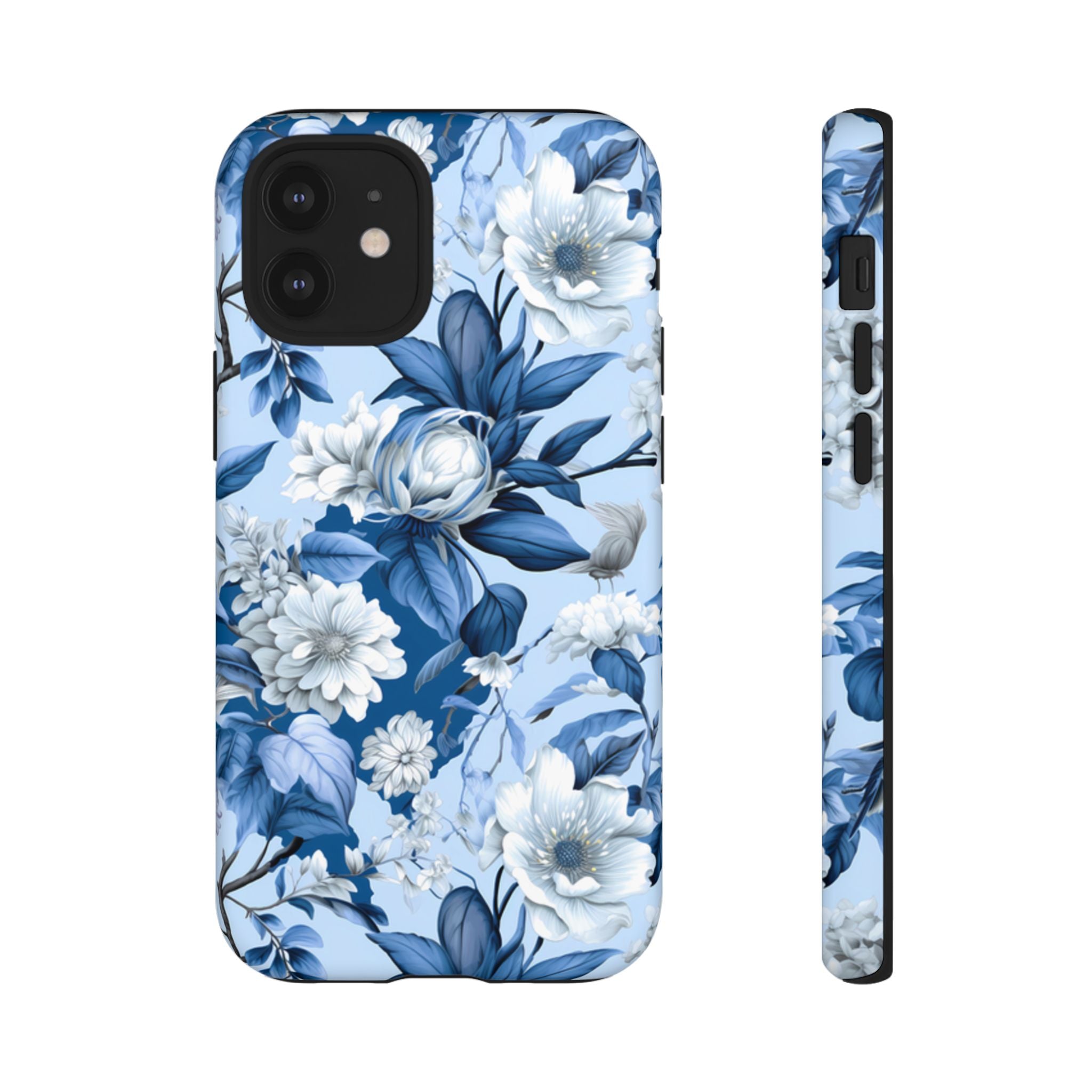 Blue Floral Watercolor Pattern Tough Case, Blue Rose Phone Case