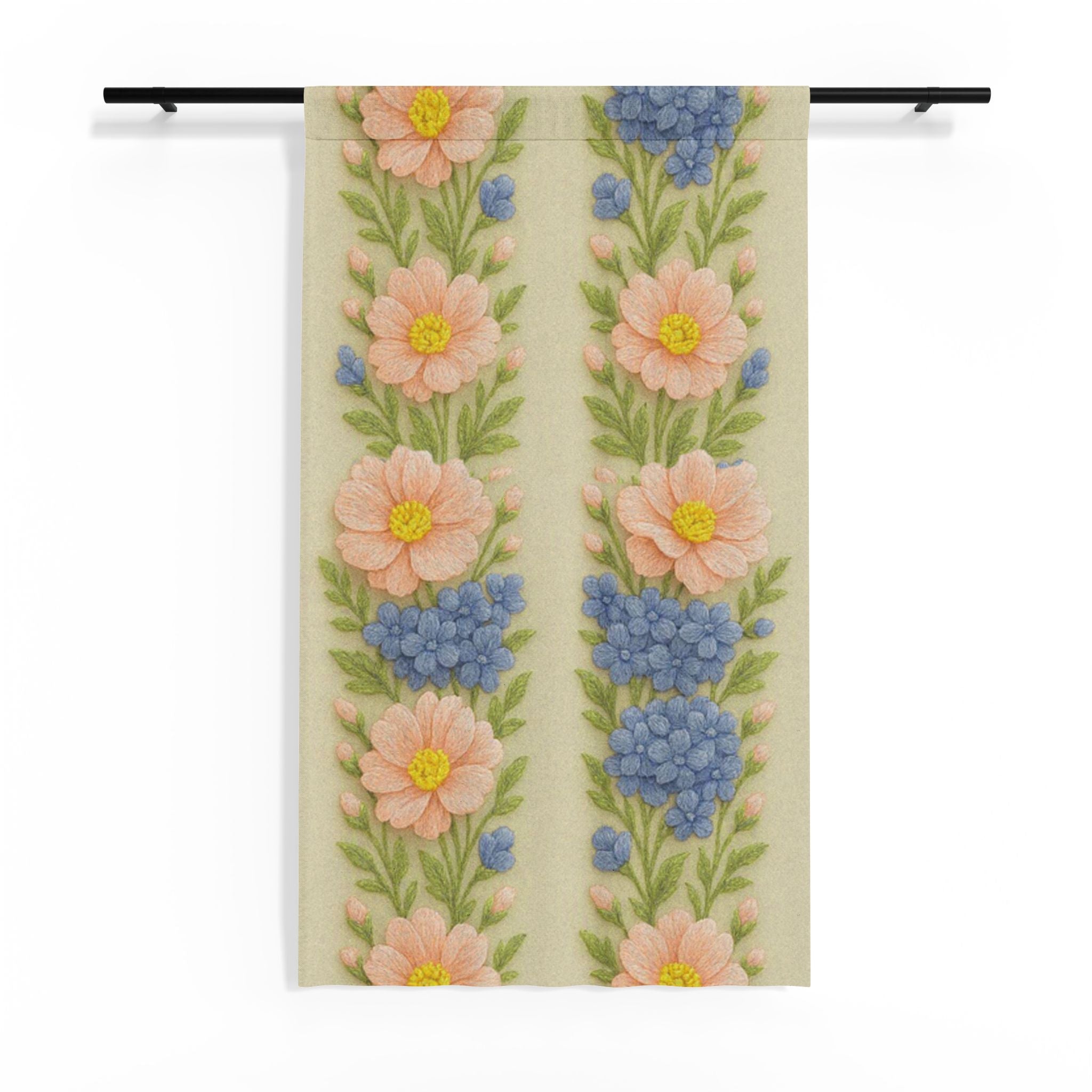 Floral Sheer Curtain – Cottagecore Daisy & Hyacinth Window Panel | BLUESKYDEZIGN