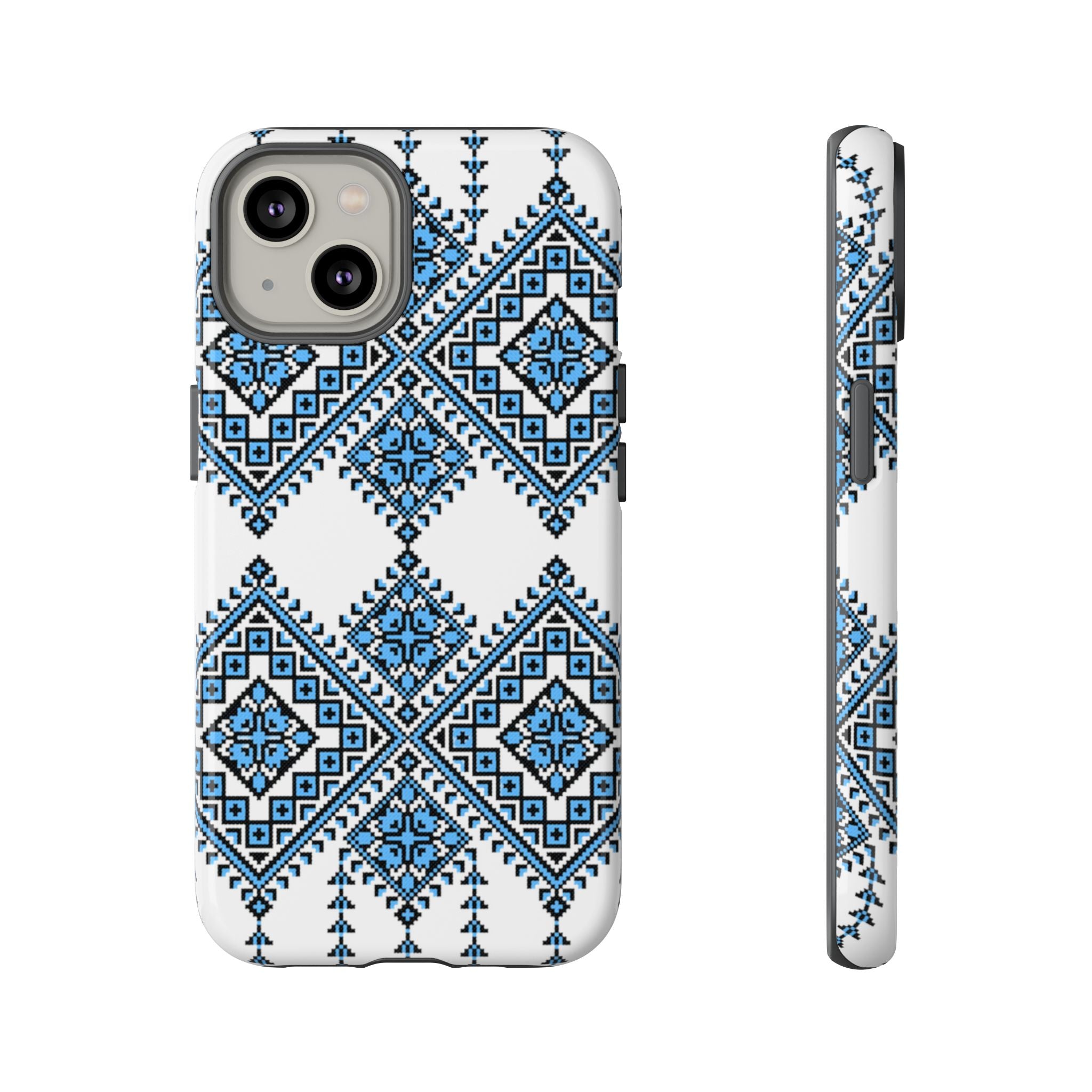 Blue Ukrainian traditional  Geometric Folk Pattern phone case, Tough Cases