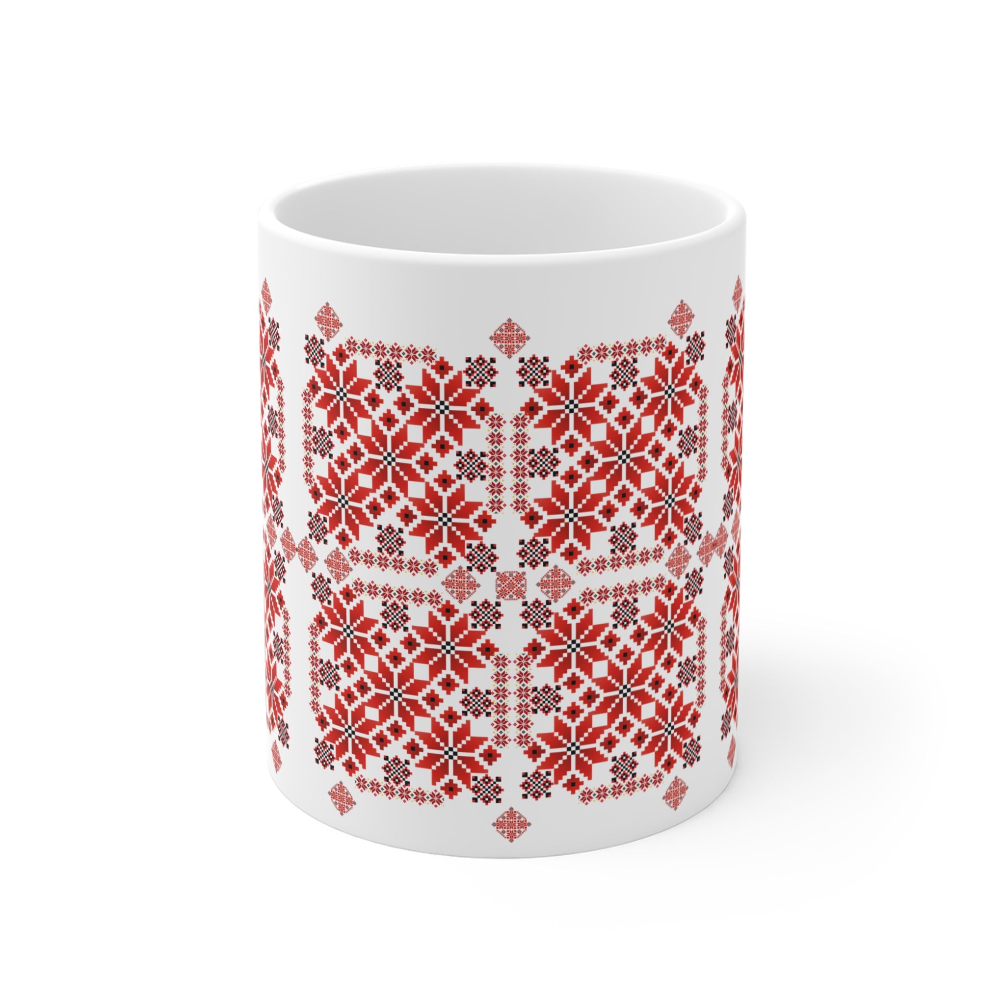 Ukrainian Traditional Pattern Mug, Ceramic Coffee Cup, Ukrainian Embroidery Motif, Home Decor, Gift for parents housewarming, 11oz Mug