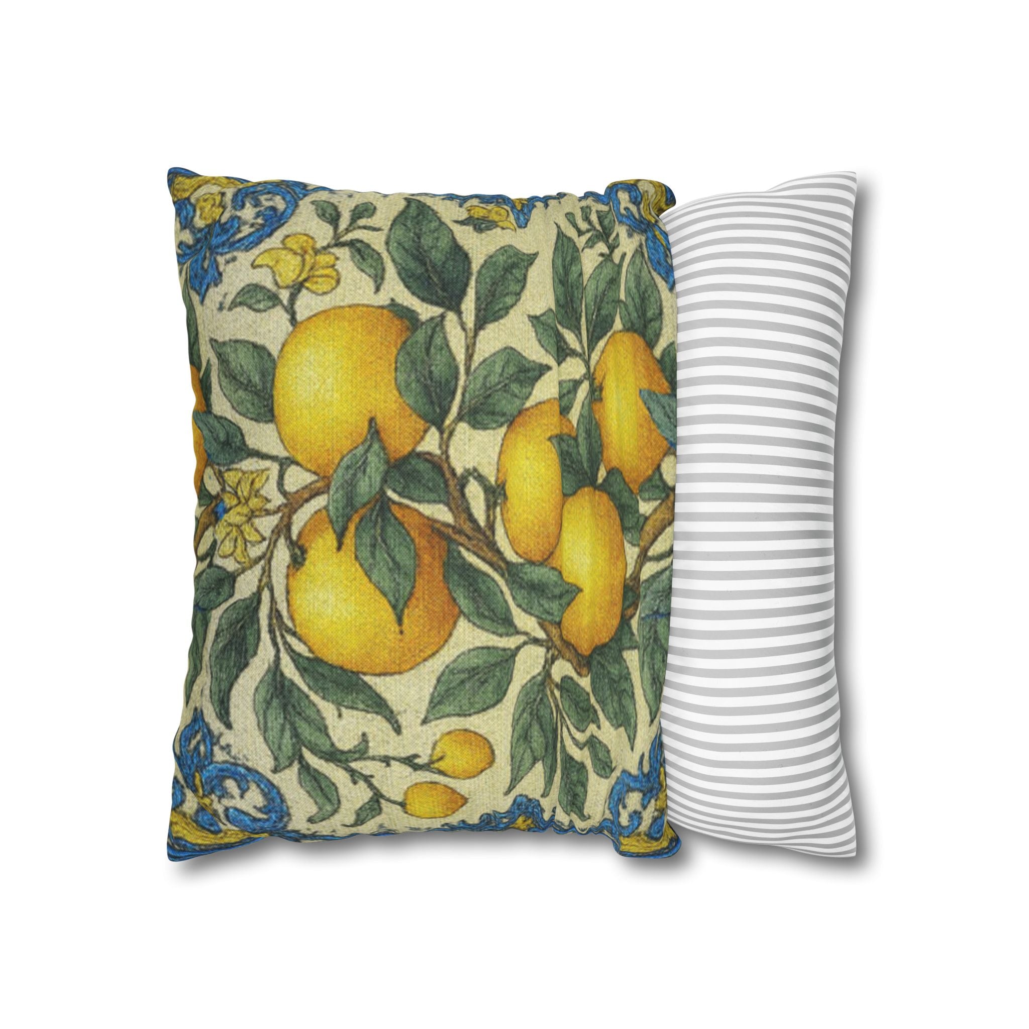 Citrus Riviera Orange & Lemon Branch Pillow Cover – Mediterranean Botanical Cushion Case | William Morris Style