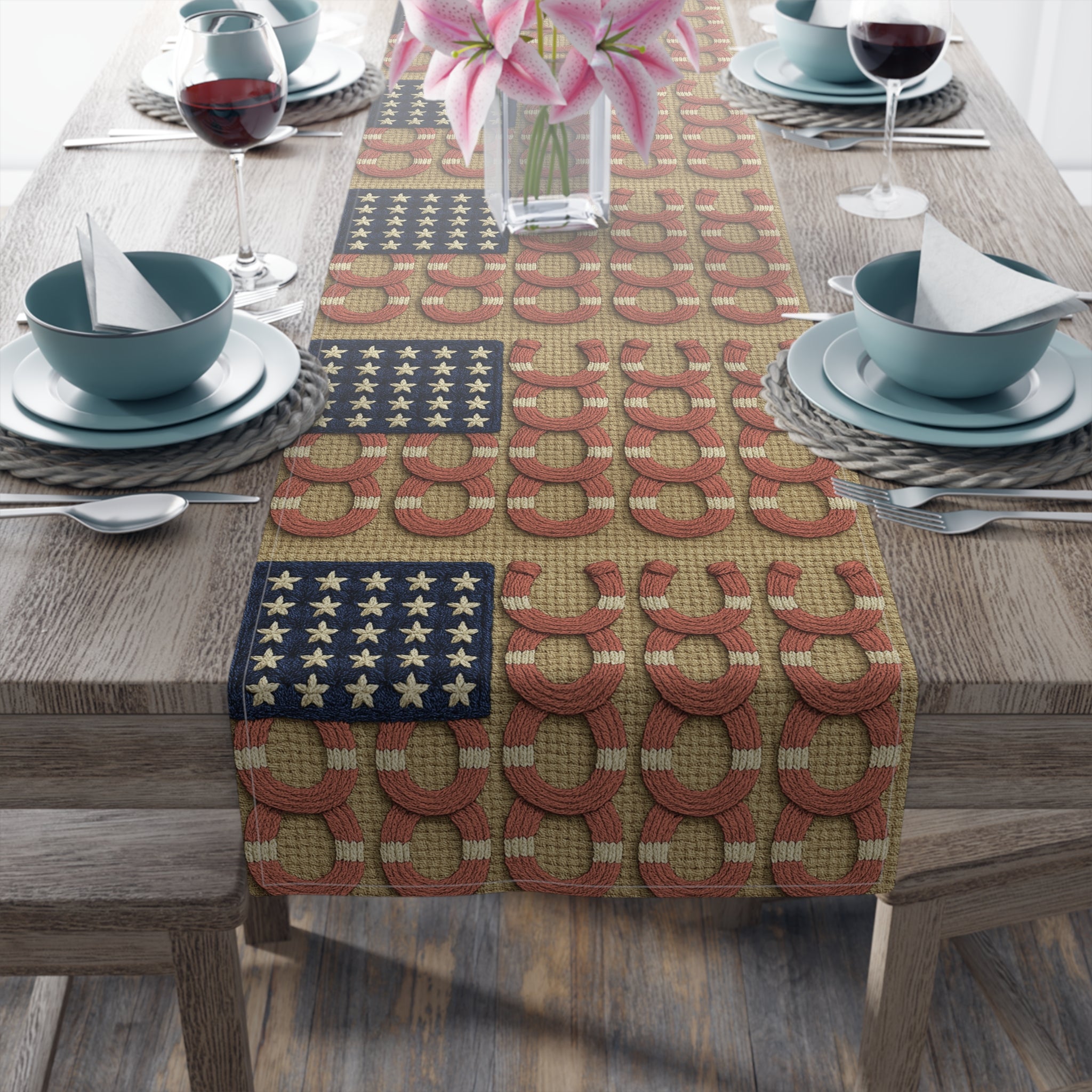 Rooted Knot Table Runner | Rustic Patriotic Farmhouse Decor | Cotton & Polyester