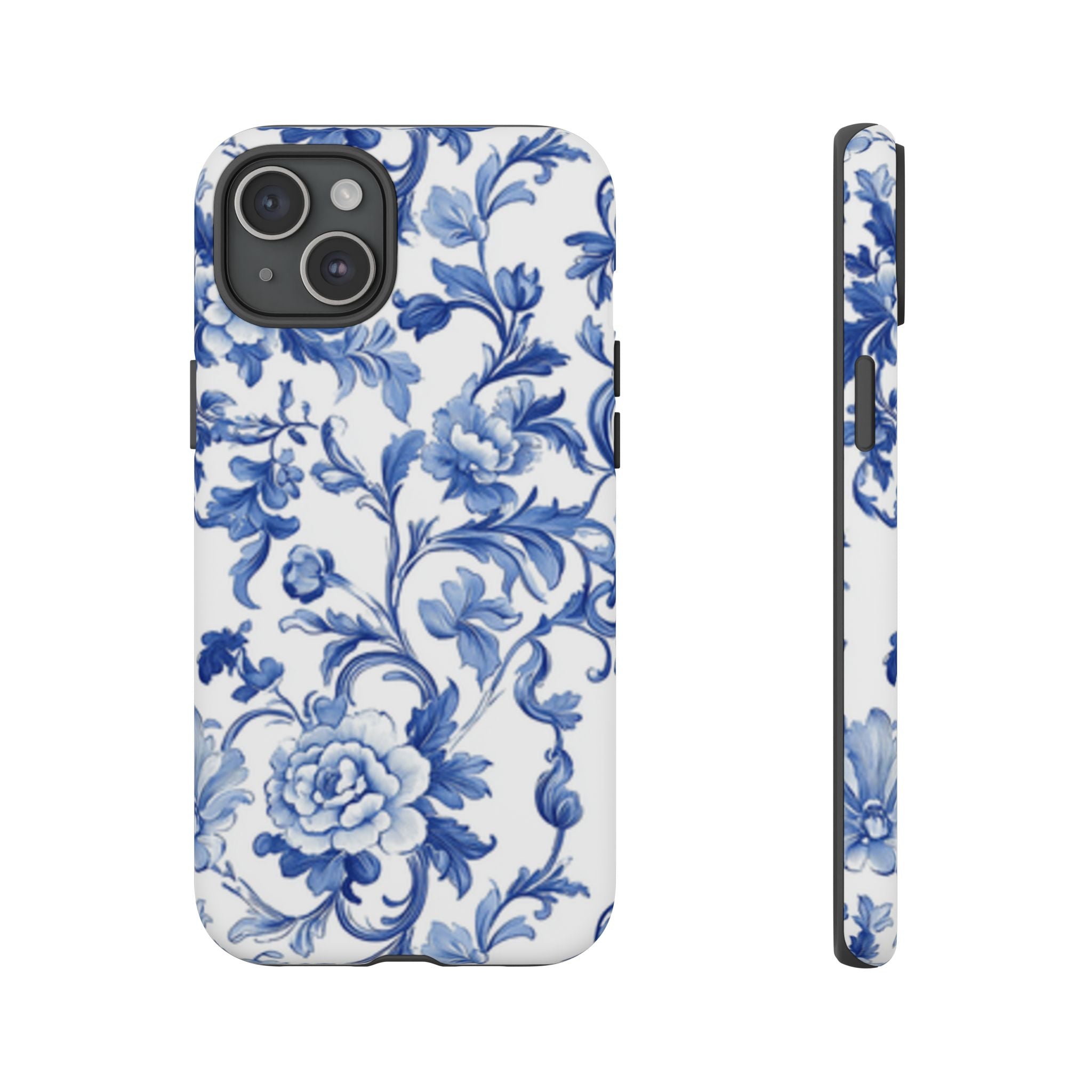 Blue Vintage Toile-inspired romantic Floral Phone Case, Tough Case, spring gift