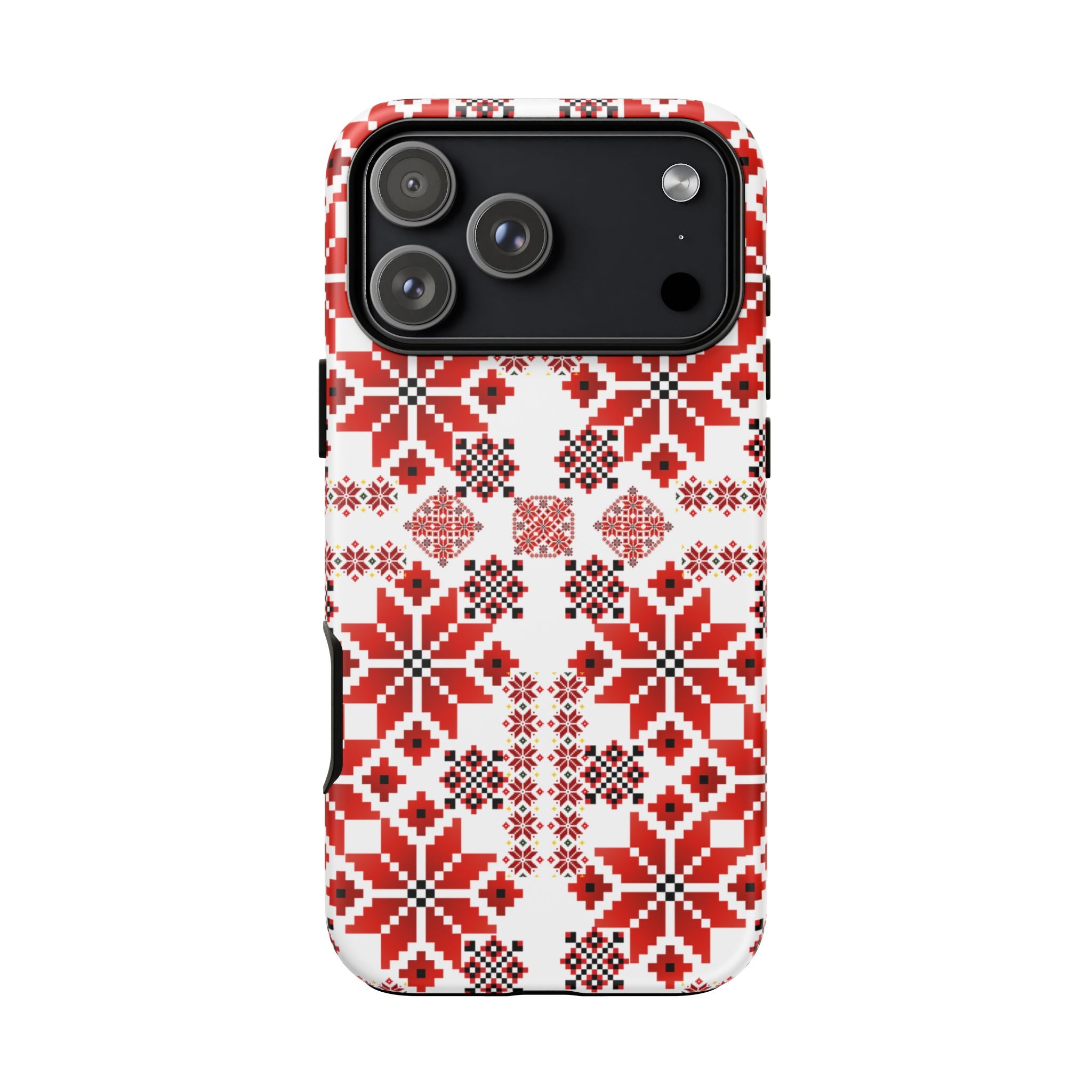 Ukrainian Embroidery Phone Case • Red Black Folk Pattern • Protective Slavic Geometric Cover for iPhone & Samsung