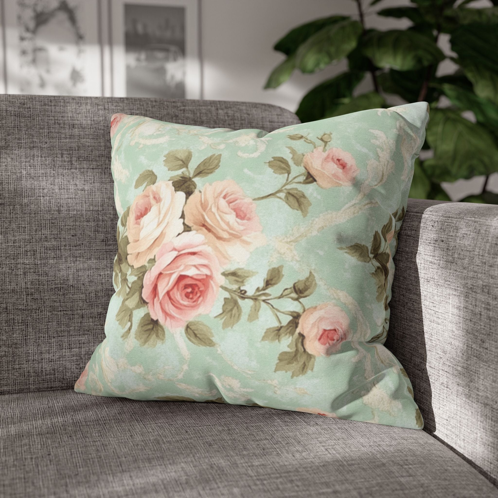 Vintage Pink Rose Pattern Pillowcase | Floral Throw Pillowcase