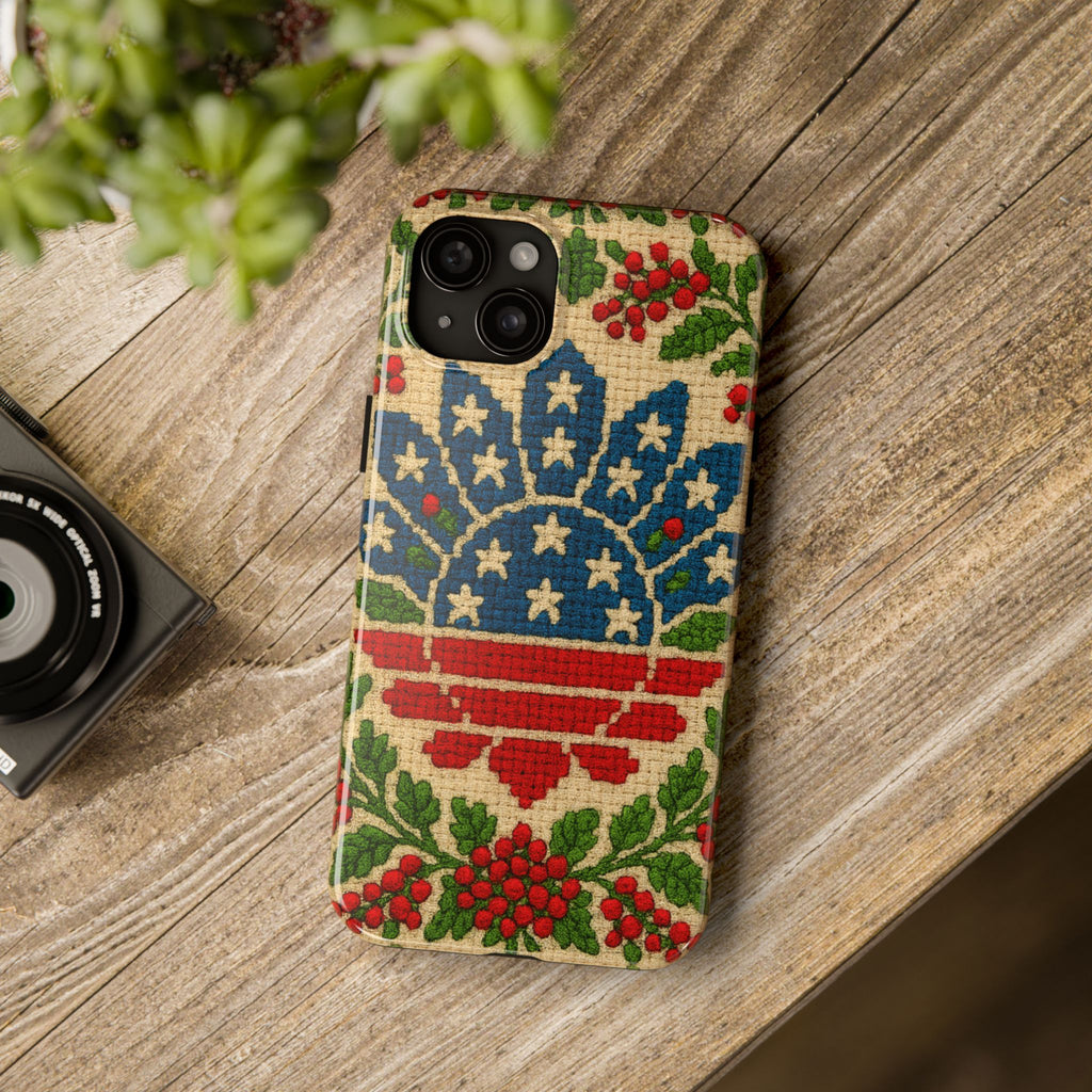 BLUESKYDEZIGN | America 250 Heritage Floral Phone Case | Vintage Patriotic Folk Art iPhone Cover | 1776-2026 Anniversary Gift