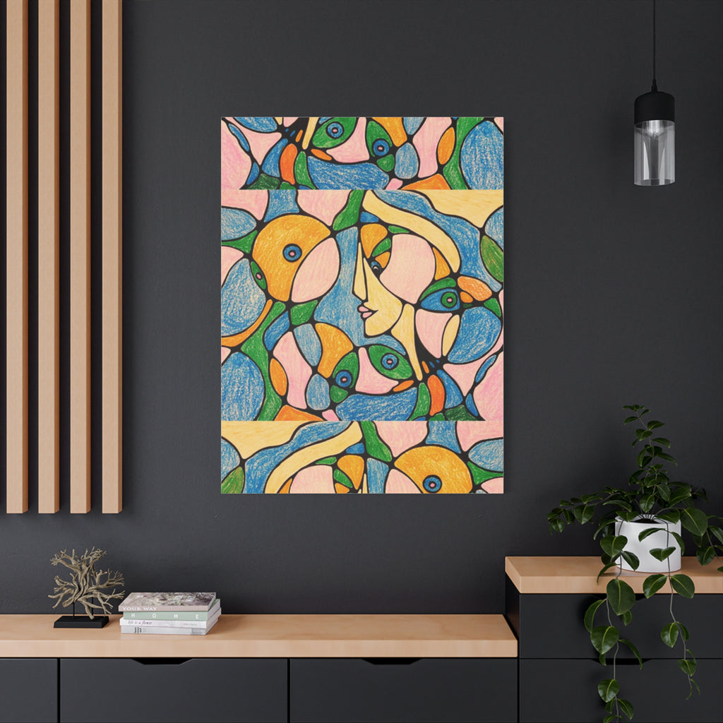 Abstract Colorful Faces Canvas Art, Vibrant Modern Wall Decor, Surreal Cubist Style Matte Print, Stretched 1.25" Ready to Hang