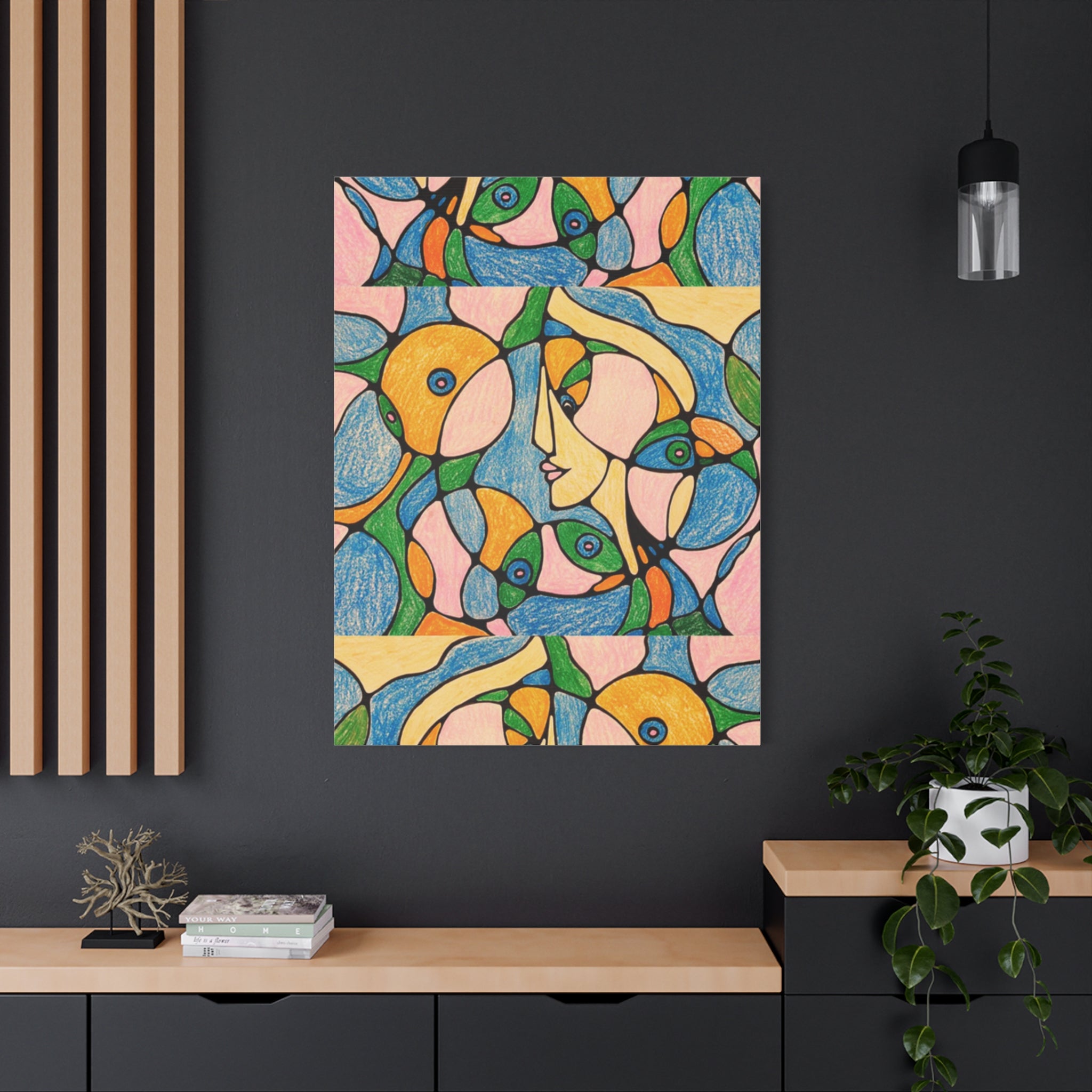 Abstract Colorful Faces Canvas Art, Vibrant Modern Wall Decor, Surreal Cubist Style Matte Print, Stretched 1.25" Ready to Hang