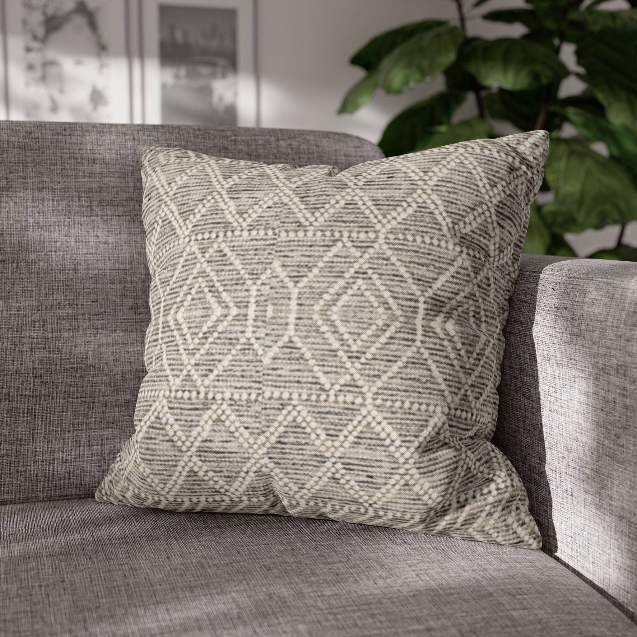 Sand & Stone Diamond Weave Pillow Cover | Farmhouse Heritage Ivory Cushion