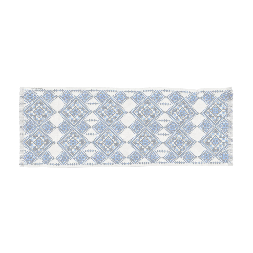 Blue Geometric Diamond Scarf — Lightweight Boho Wrap | BLUESKYDEZIGN