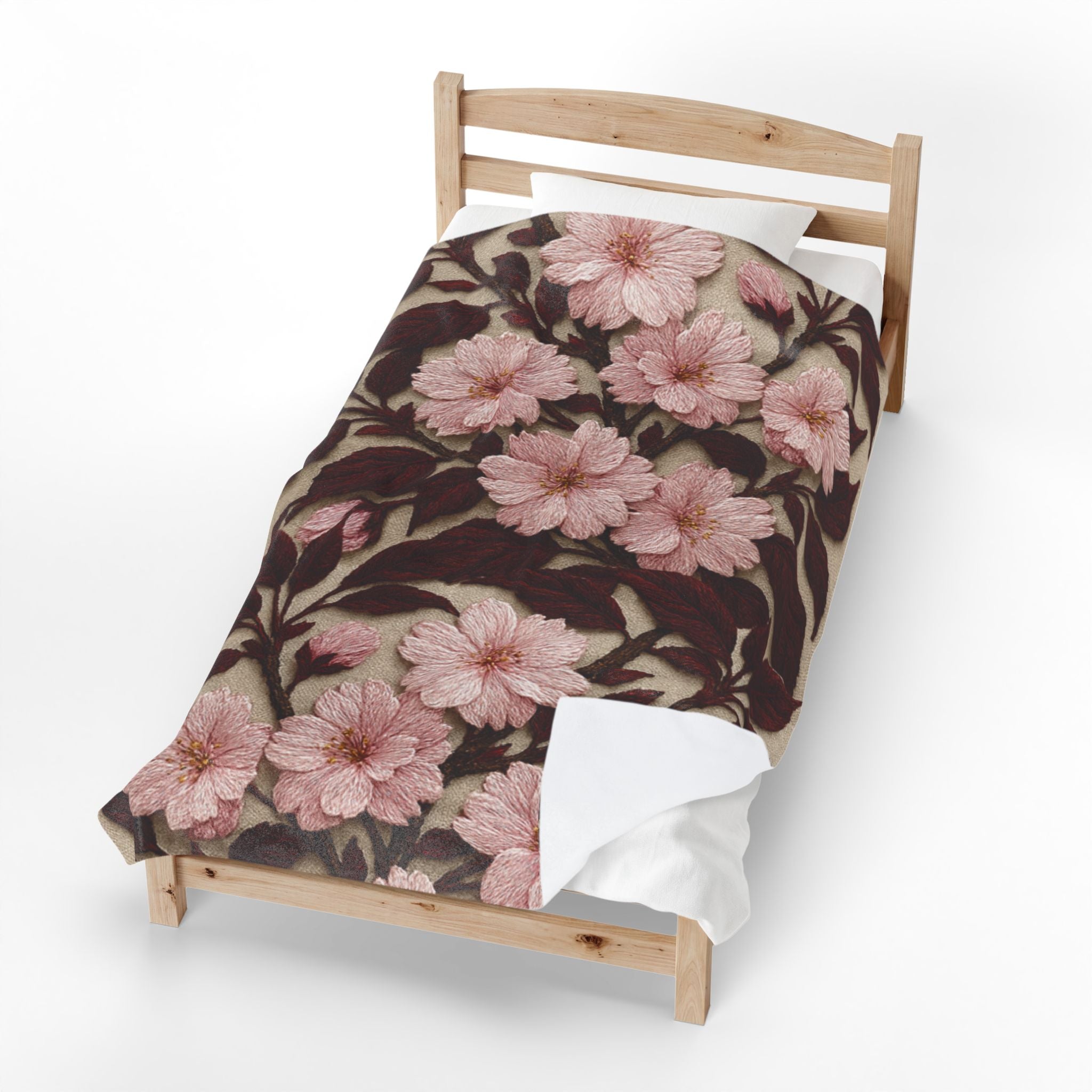 Sakura Noir Plush Blanket — Vintage Pink Floral Velveteen Throw | Botanical Bedding