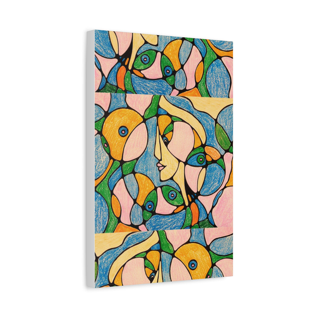 Abstract Colorful Faces Canvas Art, Vibrant Modern Wall Decor, Surreal Cubist Style Matte Print, Stretched 1.25" Ready to Hang