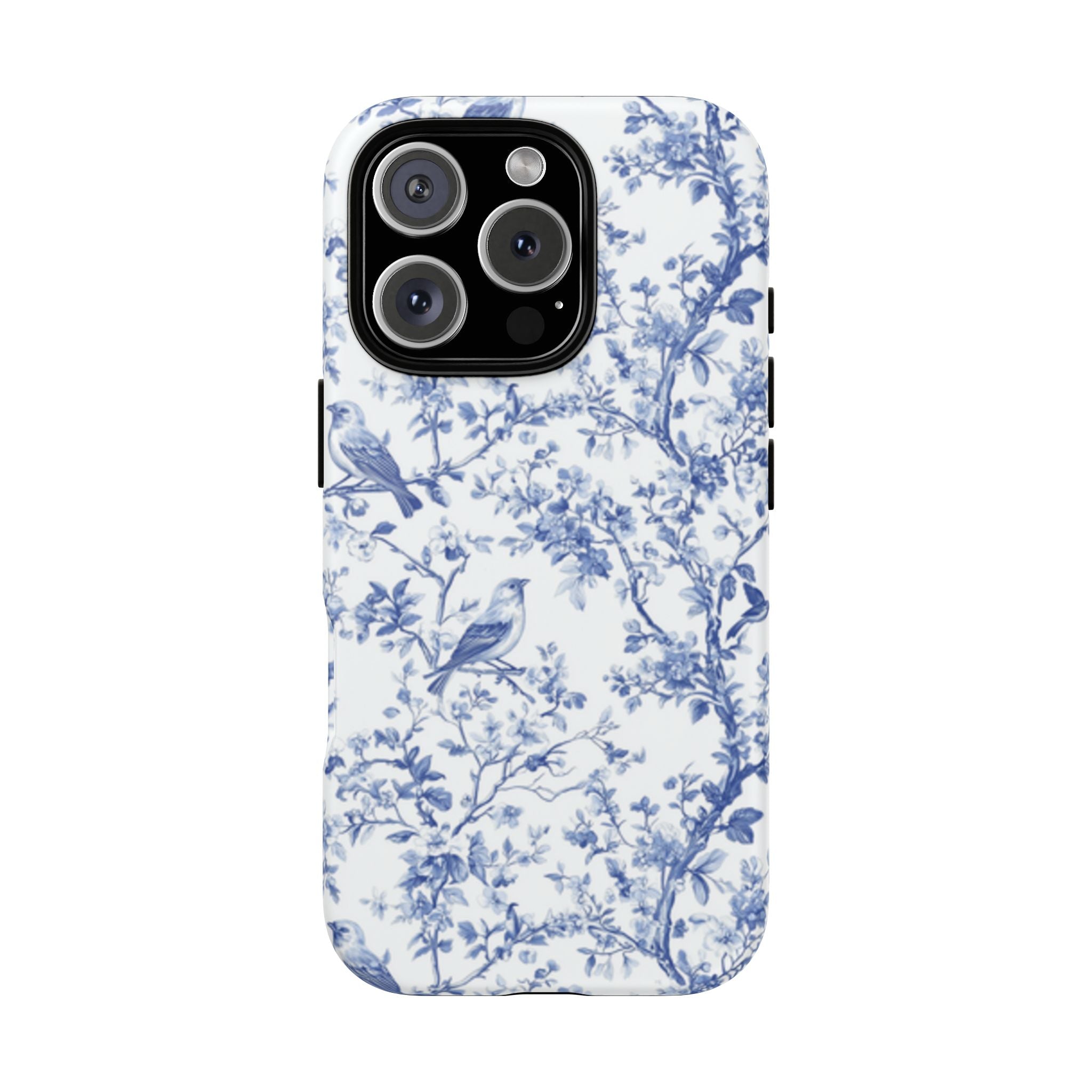 Blue Floral Vine Phone Case, Toile-inspired romantic floral Marbleized Branch Pattern
