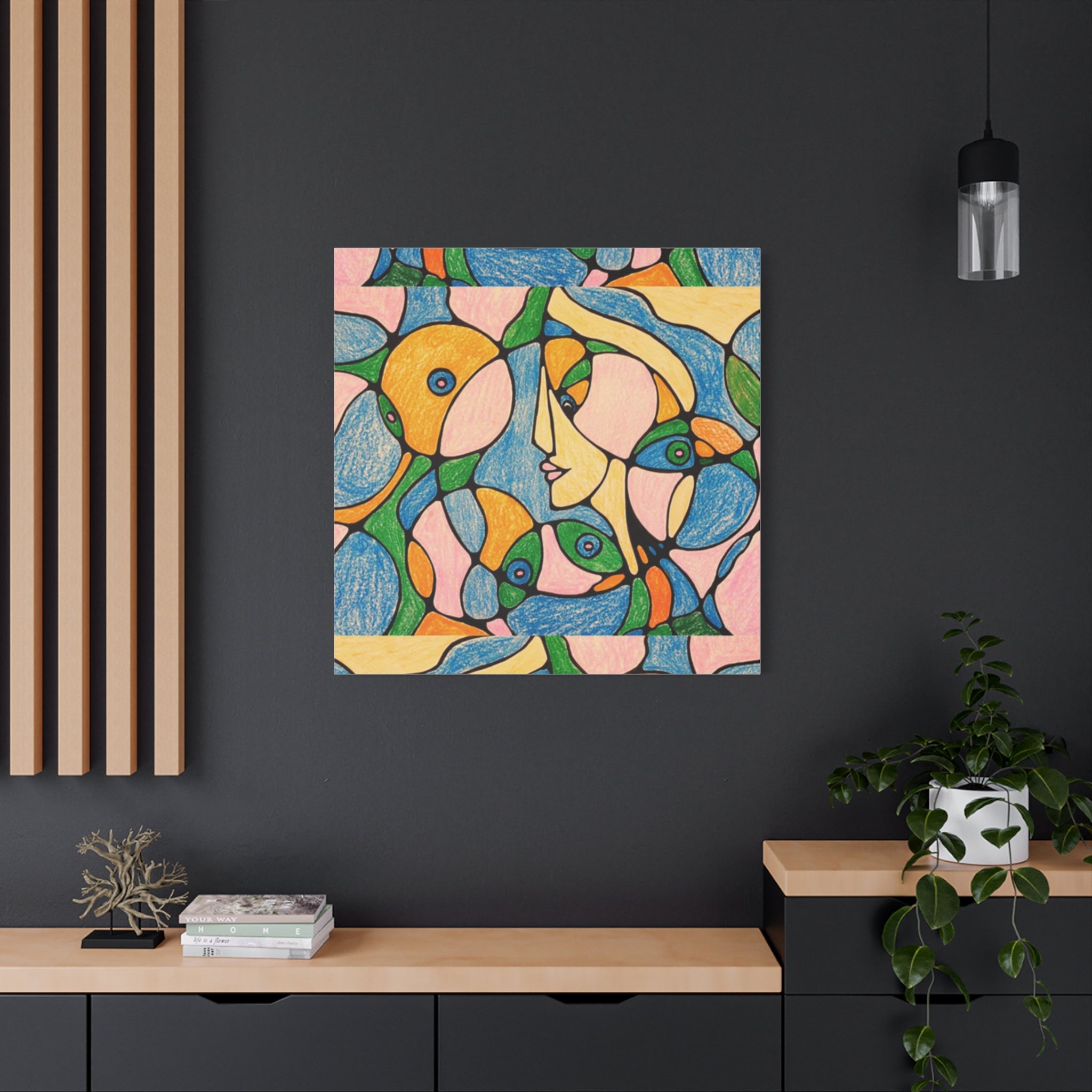 Abstract Colorful Faces Canvas Art, Vibrant Modern Wall Decor, Surreal Cubist Style Matte Print, Stretched 1.25" Ready to Hang