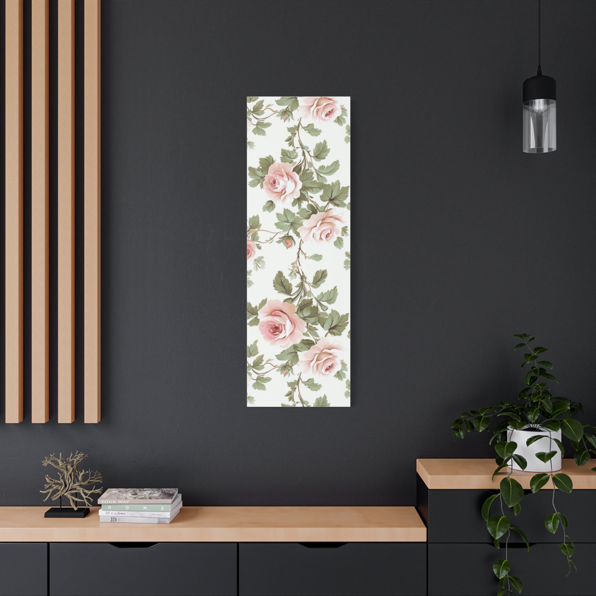 Vintage Pink Rose Matte Canvas Wall Art, Botanical Floral Print, Romantic Cottagecore Home Decor, Stretched 1.25" Canvas
