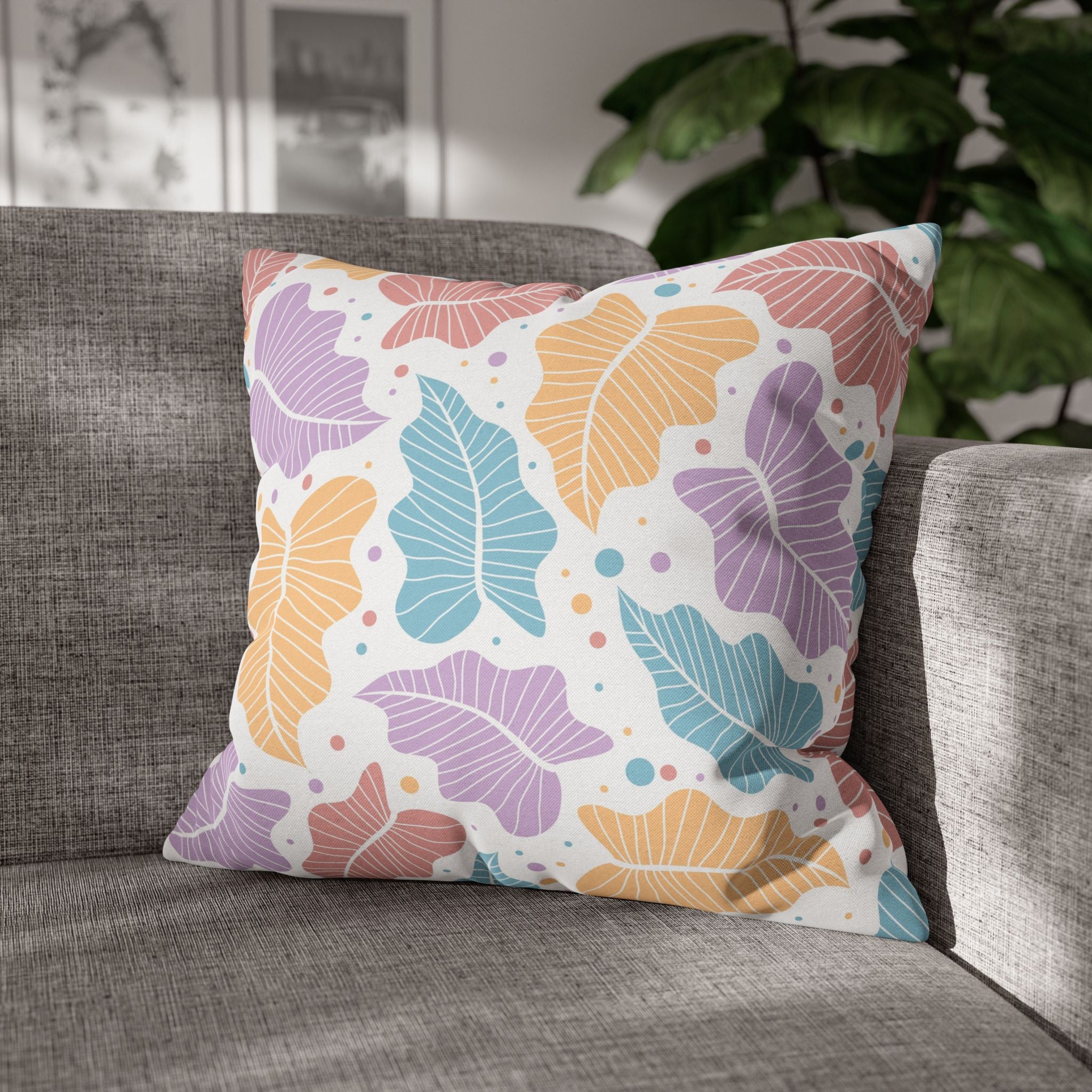 Pastel Leaf Pattern Pillowcase 1piece, Pillow Cover, gift for parents, Square Pillow Case, bedroom, housewarming, cottage core
