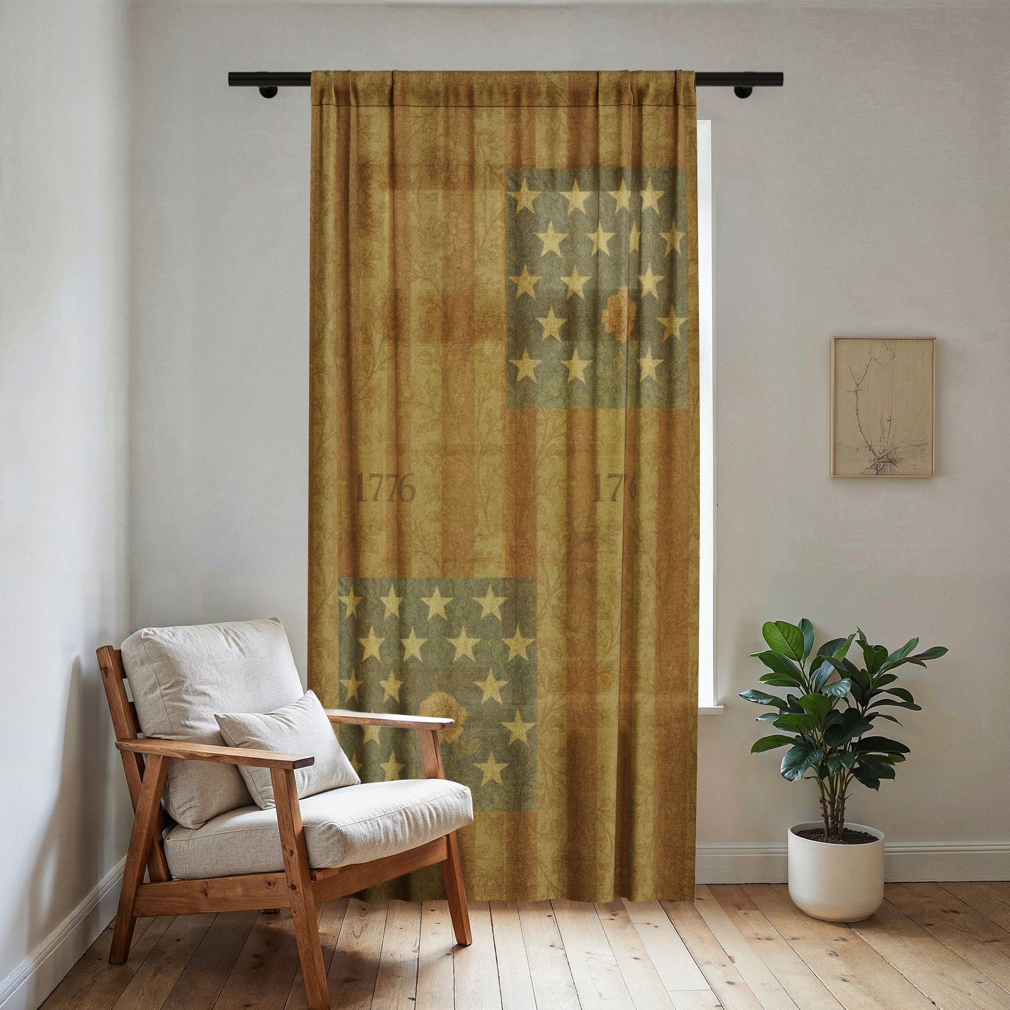 HERITAGE 1776 | 4th of July Decor Sheer Curtain, USA 250th Anniversary Vintage American Flag Window Panel, Patriotic Farmhouse Drapery | BLUESKYDEZIGN