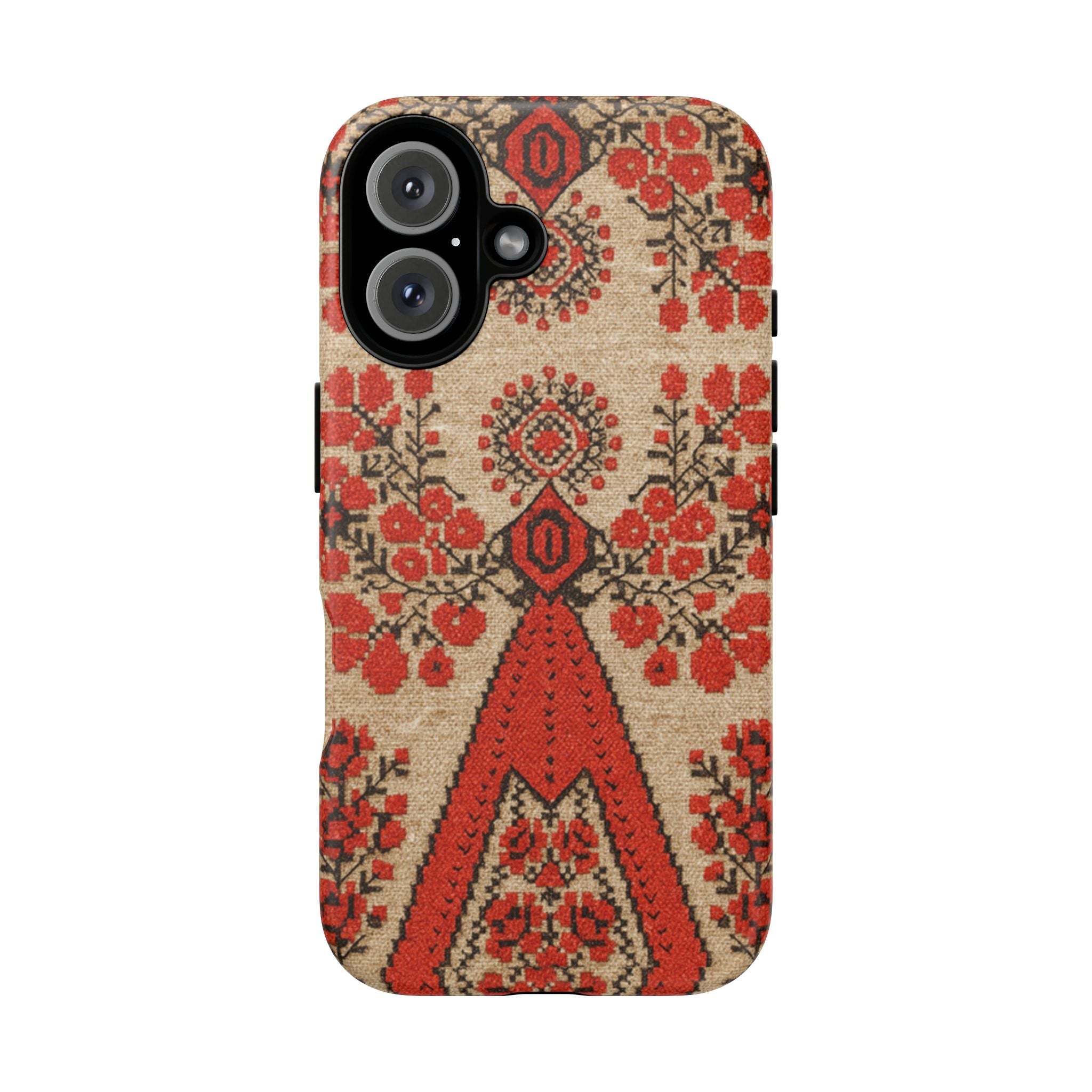 Ukrainian Embroidery Phone Case • Red Black Folk Pattern • Protective Cover with Traditional Berehynia Floral Motifs