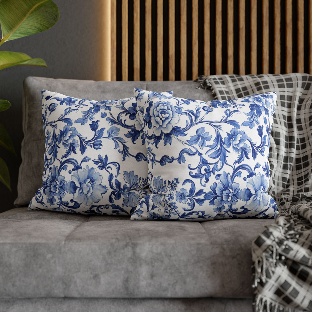 BLUESKYDEZIGN Blue Tie Dye Mandala Pillow Cover - Coastal Boho Decor